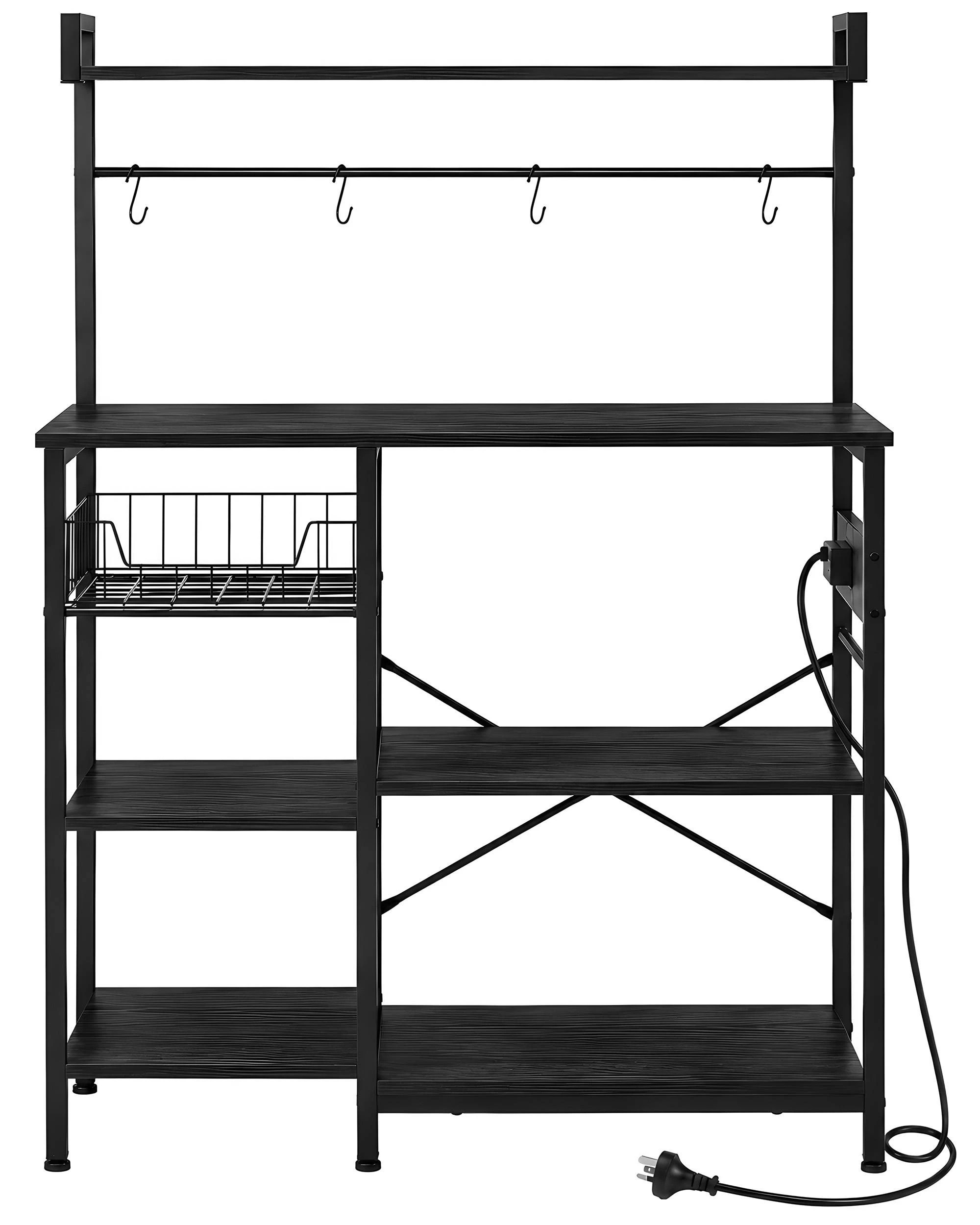 2 ZUNI Kitchen Bakers Rack Multi-Purpose Shelf Coffee Bar Table w/ Power outlets - Black, 2 of 10