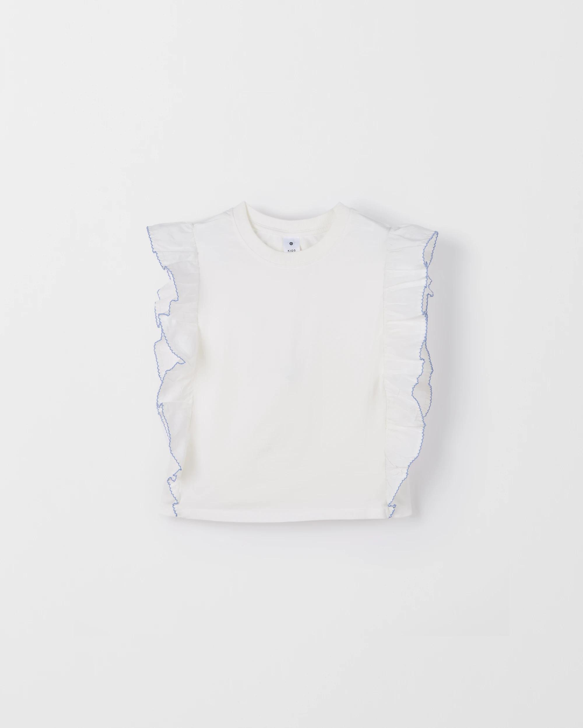 1 Target Kids Short Sleeve Boxy Frill Top CREAM, 1 of 1