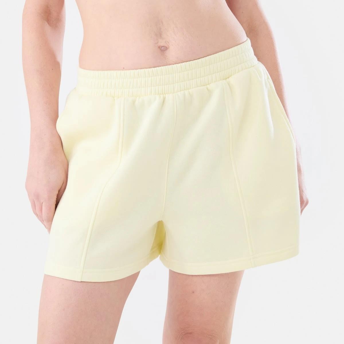 1 Active Womens Front Seam Fleece Shorts LEMON MIST, 1 of 5