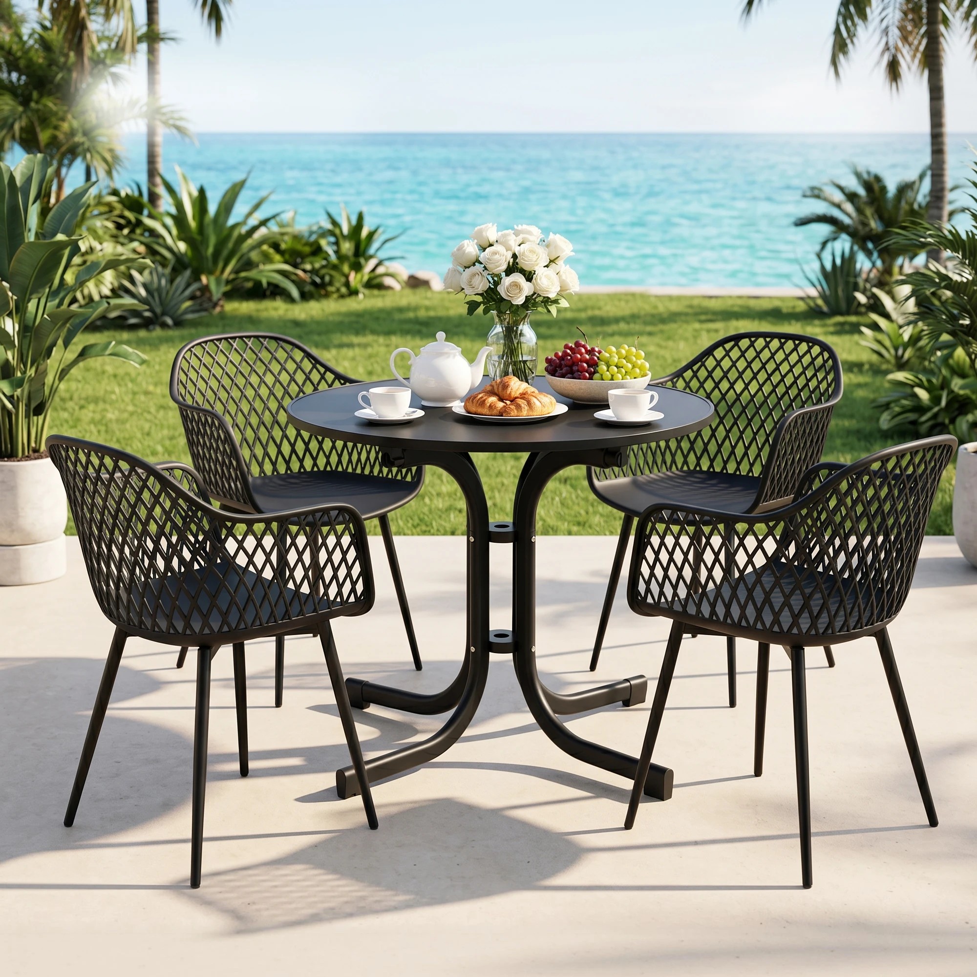 5 Gardeon Outdoor Side Table 80cm Folding Steel Round Bistro Desk Cafe Patio Furniture - Black, 5 of 8