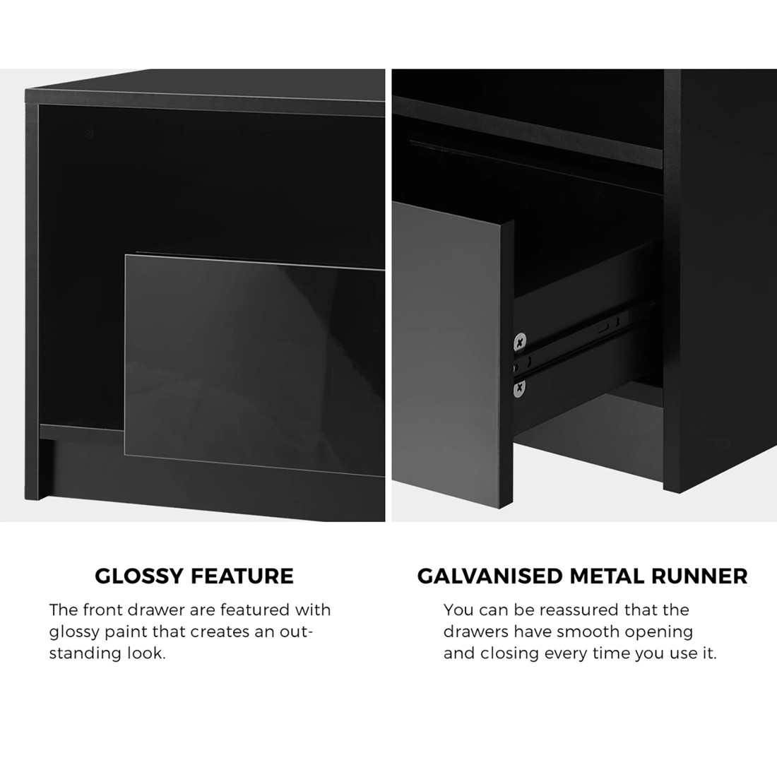 6 Oikiture Bedside Tables Rgb Led Drawers High Gloss Nightstand
 - Black, 6 of 10