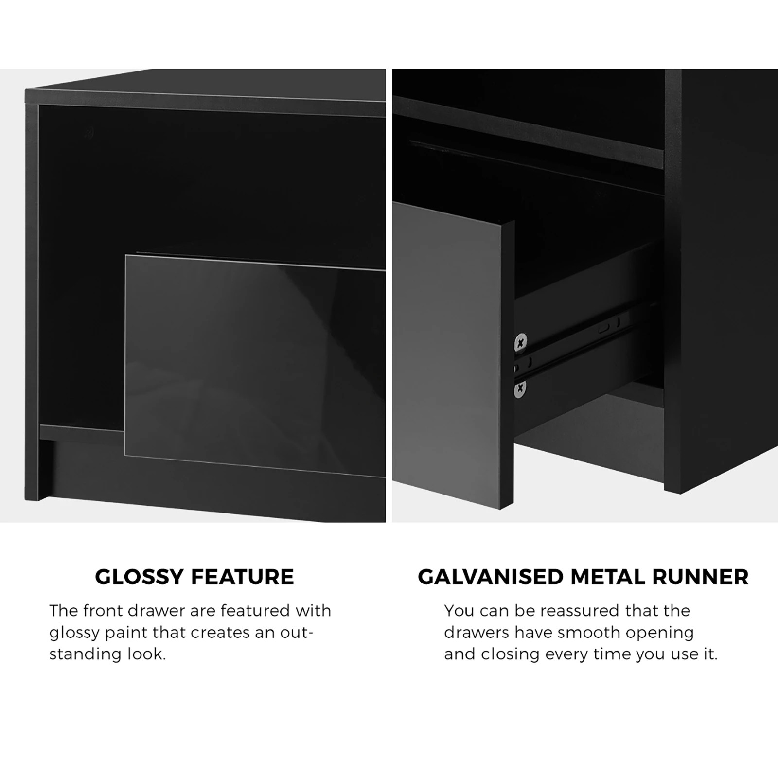 6 Oikiture Bedside Tables Rgb Led Drawers High Gloss Nightstand
 - Black, 6 of 10