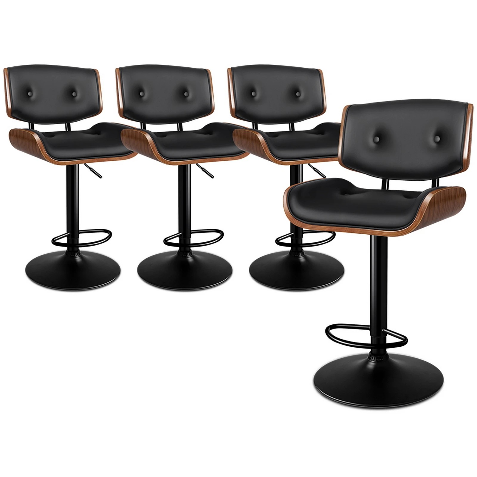 1 Alfordson 4x Bar Stool Kitchen Swivel Chair Wooden Leather Gas Lift - Black, 1 of 9