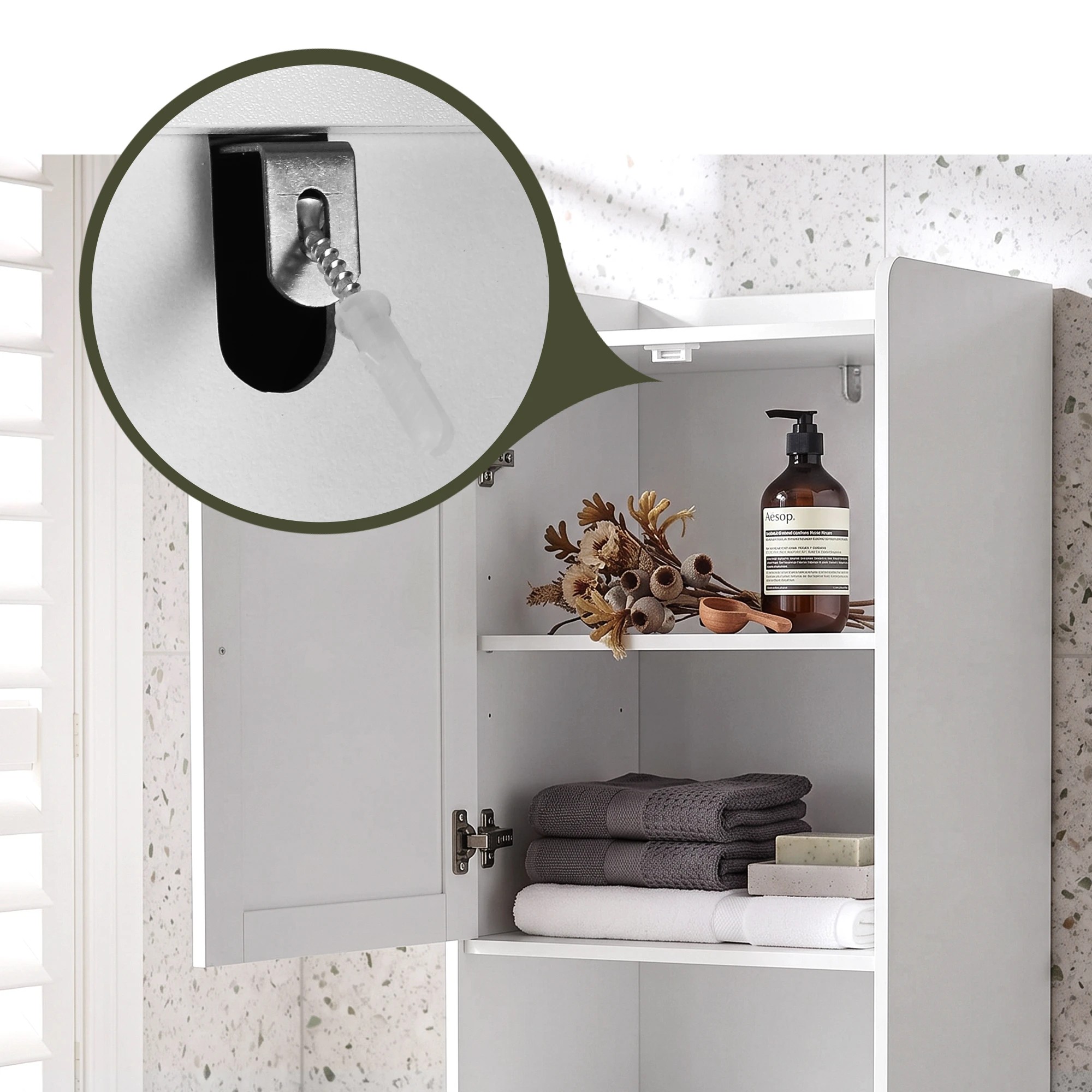 8 Artiss Tall Bathroom Storage Cabinet with Tilt Out Laundry Hamper 170cm- White, 8 of 10