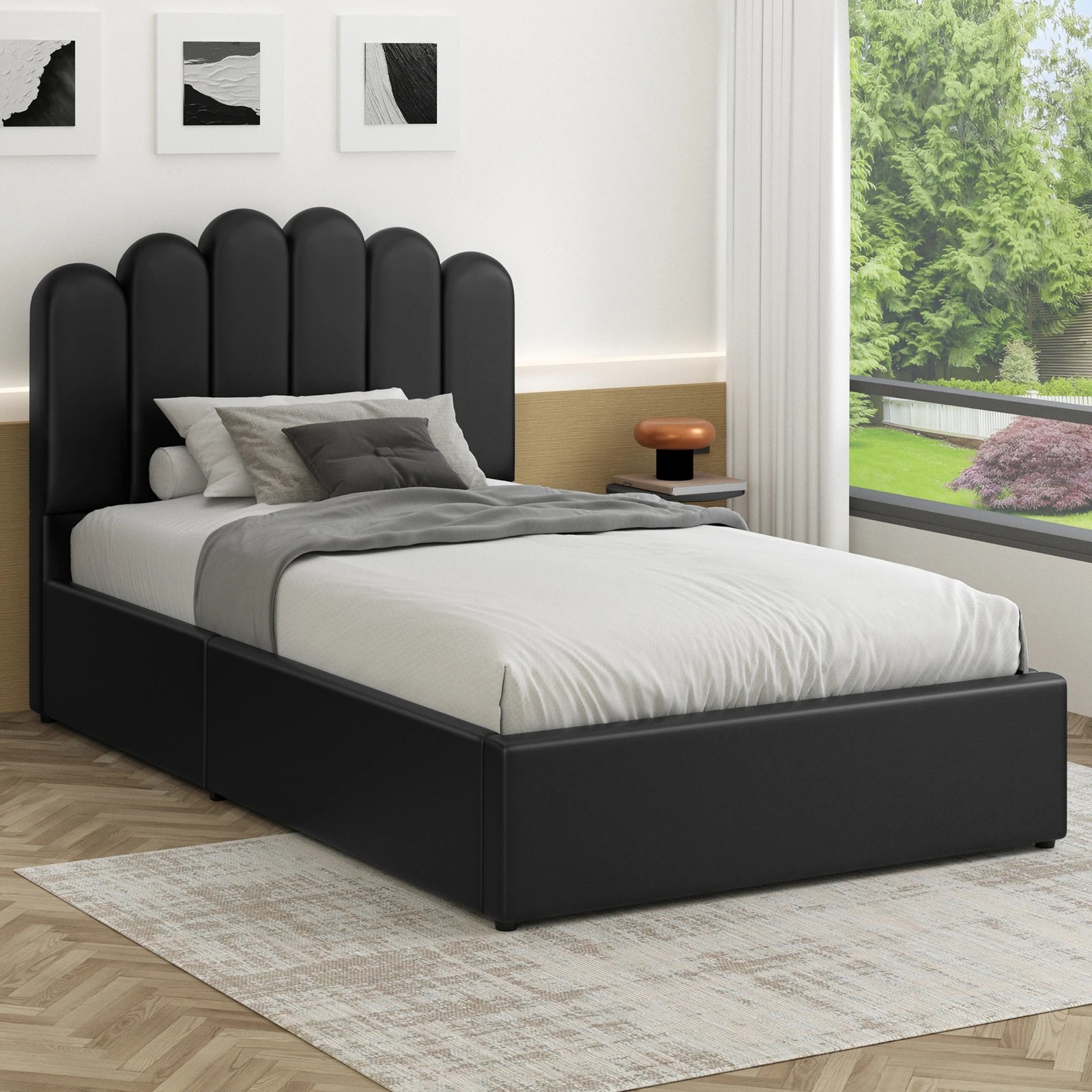 2 Alfordson Bed Frame King Single Gas Lift Storage Base Wooden Milton - Black, 2 of 10