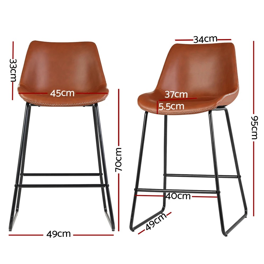 2 Artiss 2x Bar Stools Leather Padded Metal Legs - Brown, 2 of 5