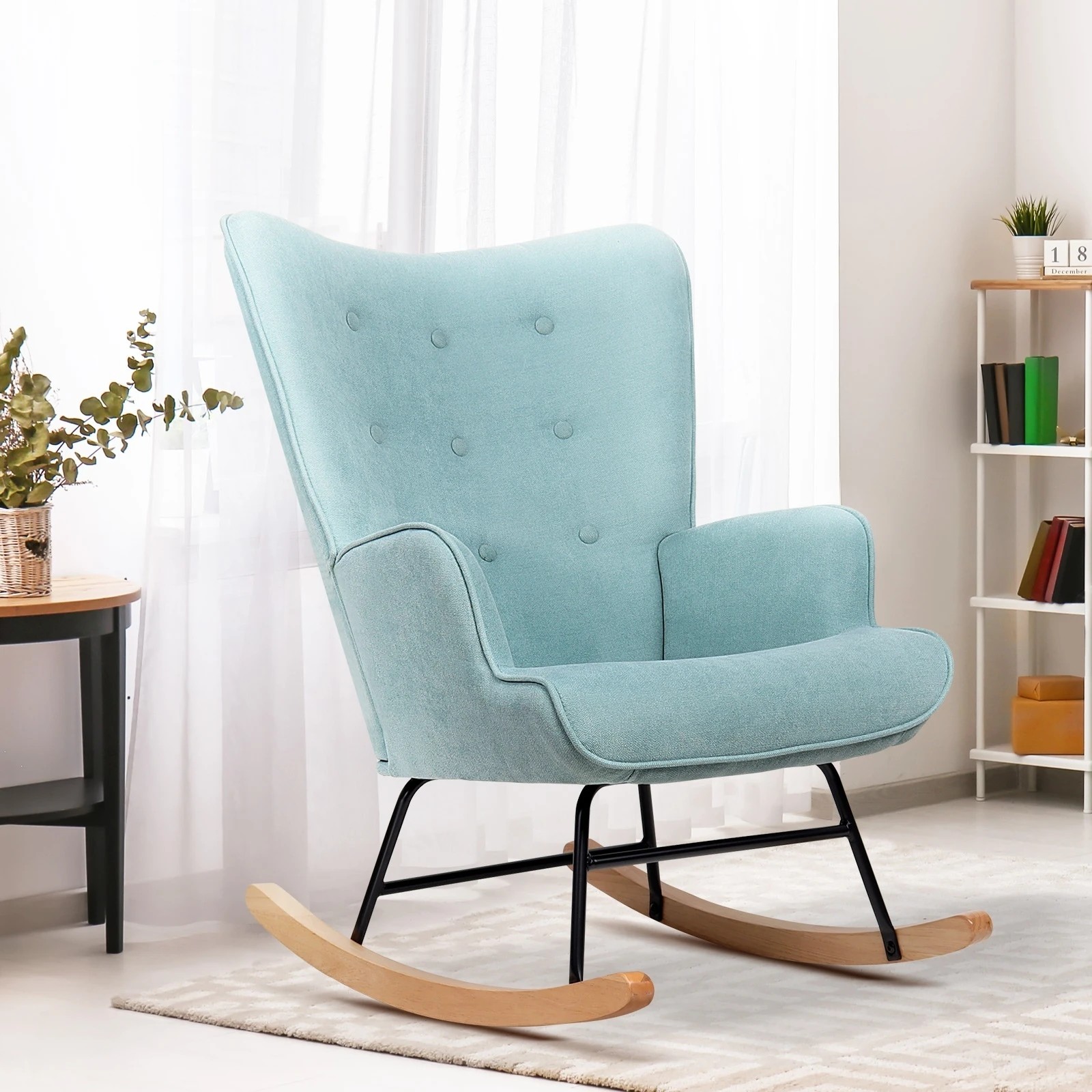 2 Oikiture Rocking Chair Nursing Armchair Linen Accent Chairs Upholstered
 - Blue, 2 of 10