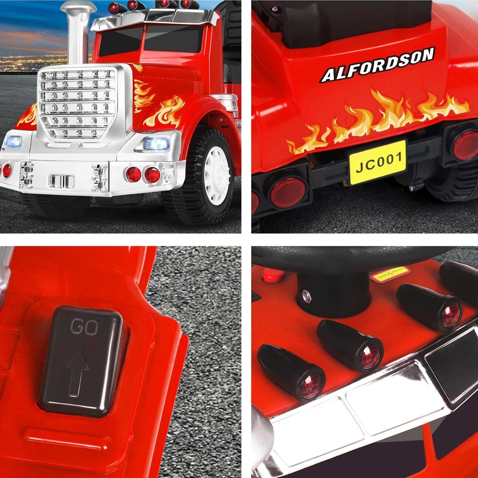 4 Alfordson Kids Ride On Car Electric Toy Truck 25W Motor w/ LED Lights - Red, 4 of 10