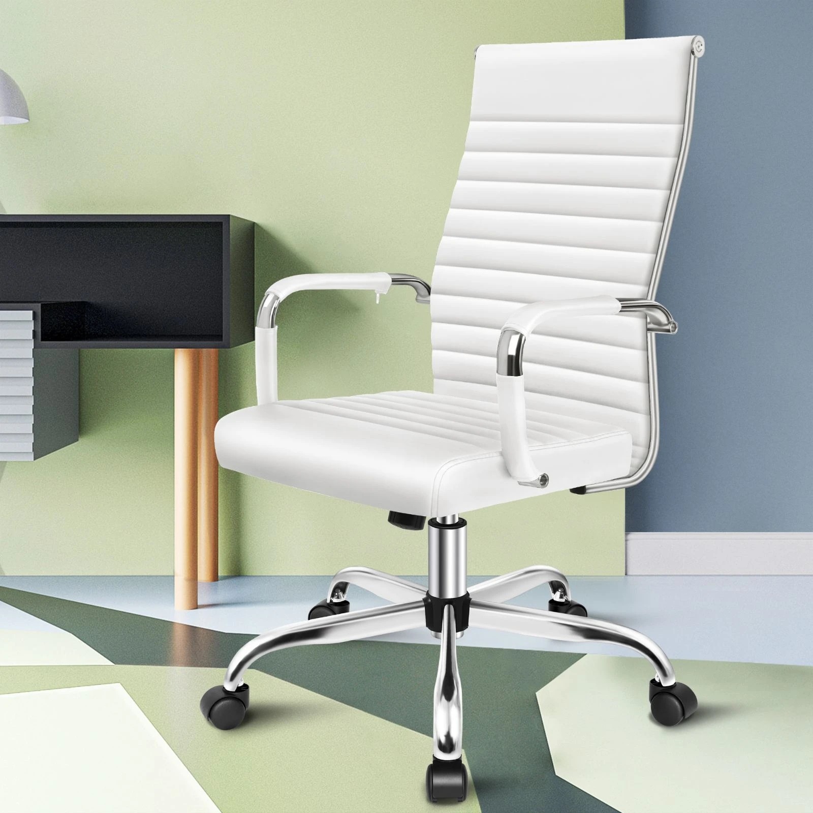 6 Alfordson Office Chair Padded Seat Ergonomic Executive Computer Study Gaming - White, 6 of 10