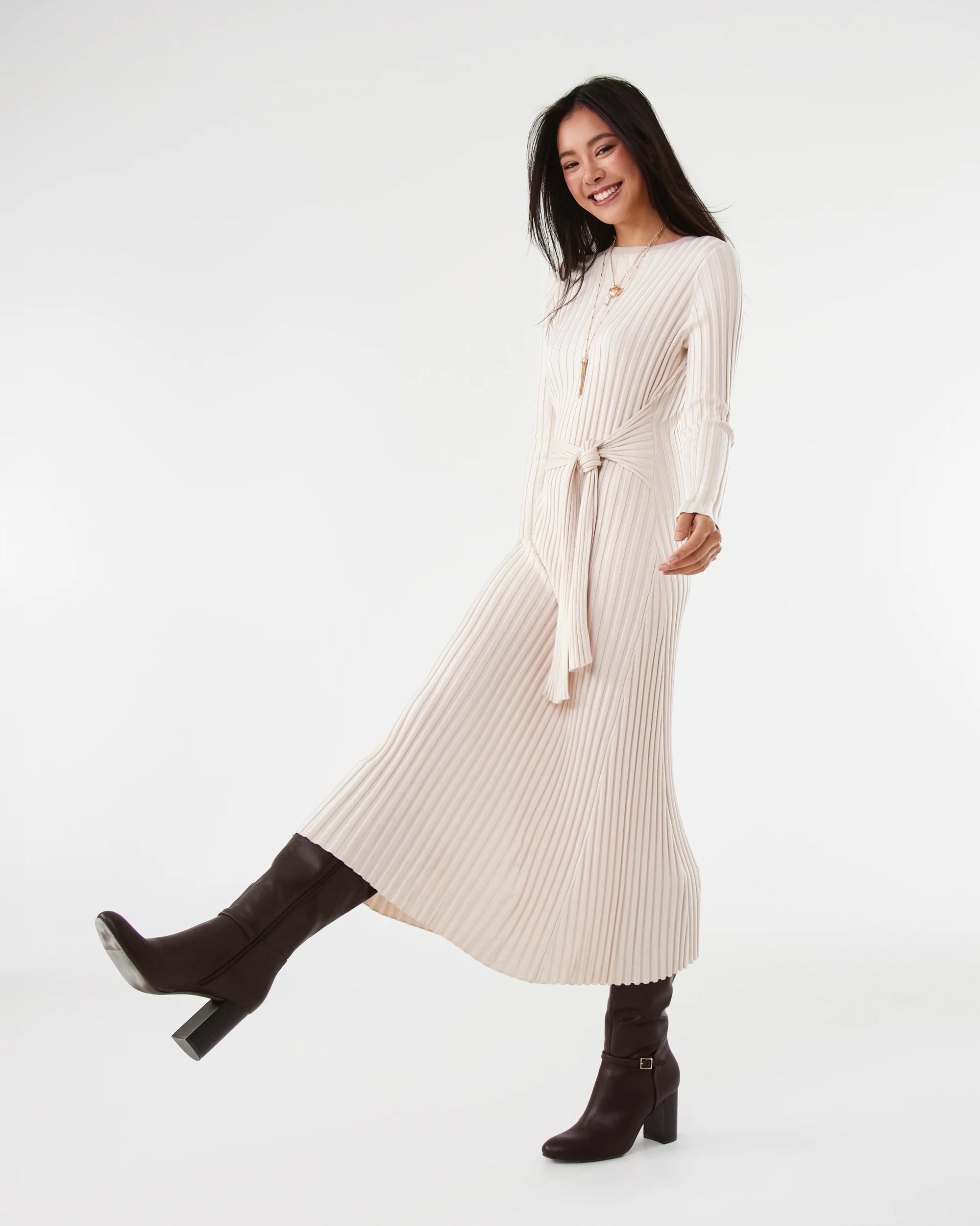 2 Long Sleeve Waist Tie Maxi Dress Nat Beige, 2 of 7