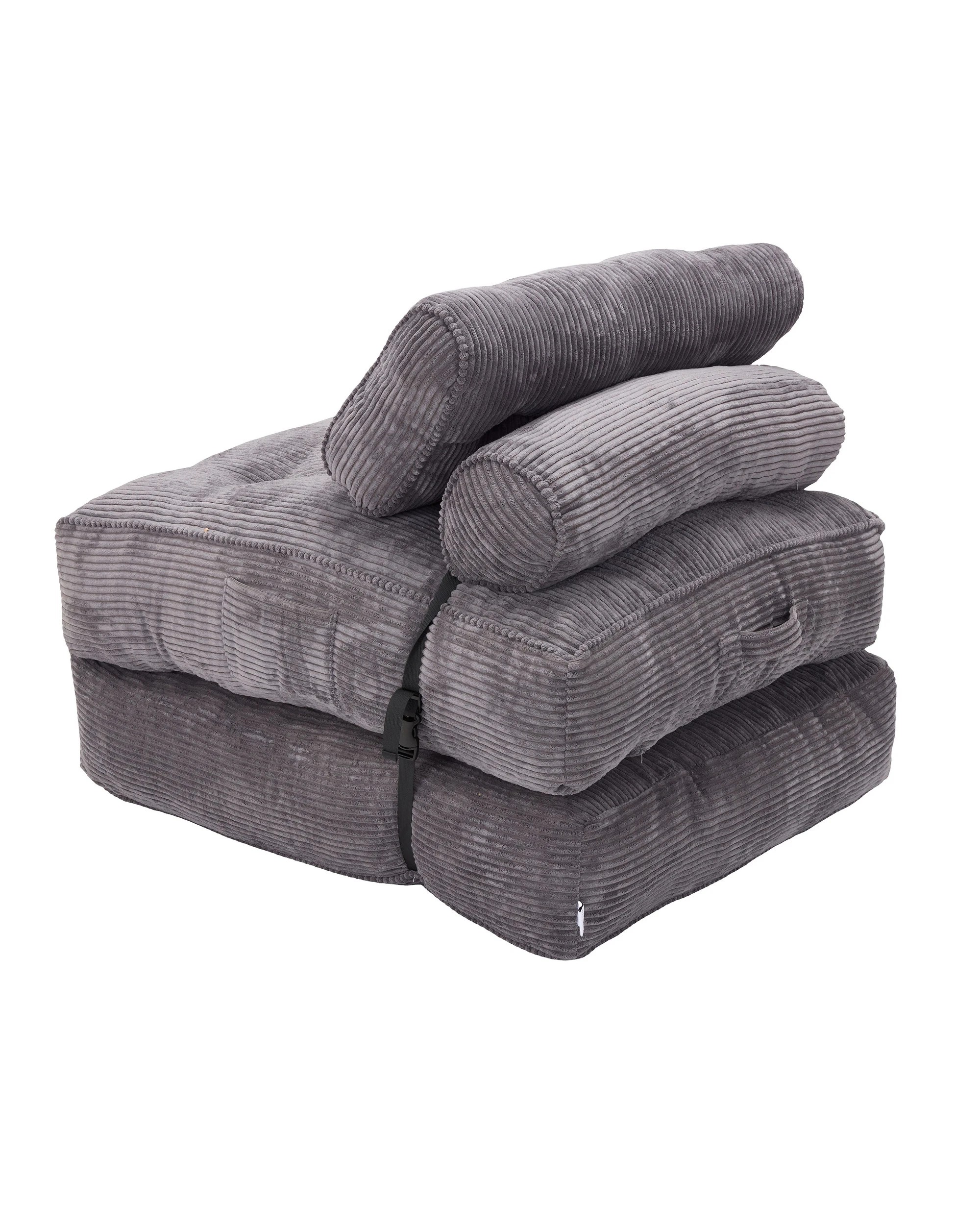 2 IHOMDEC Fordable Corduroy Compression Lazy Sofa - Grey, 2 of 9