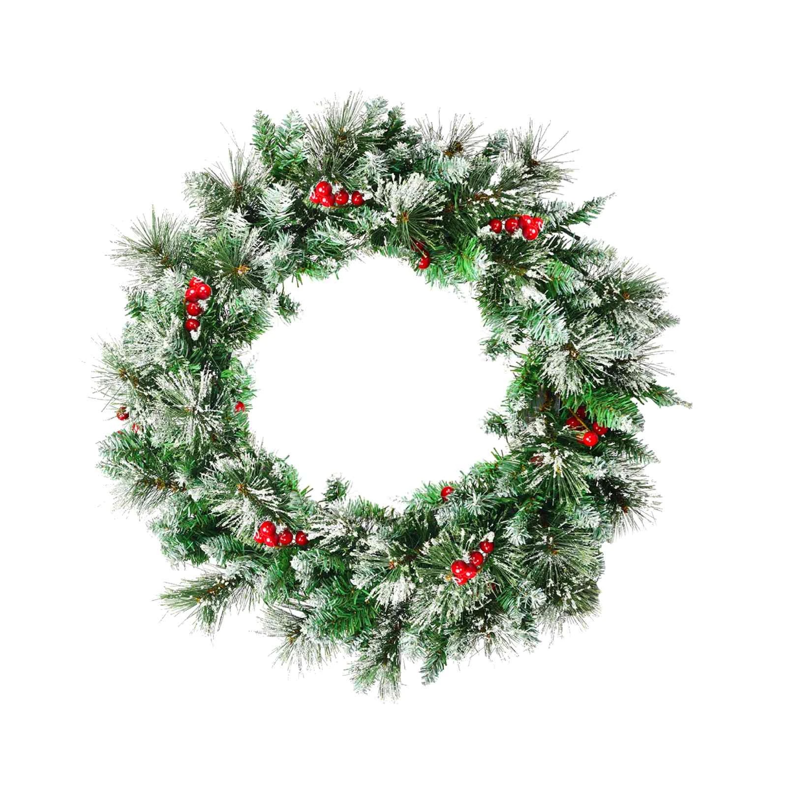 7 Costway 60cm Snowy Christmas Wreath LED Xmas Garland, 7 of 8