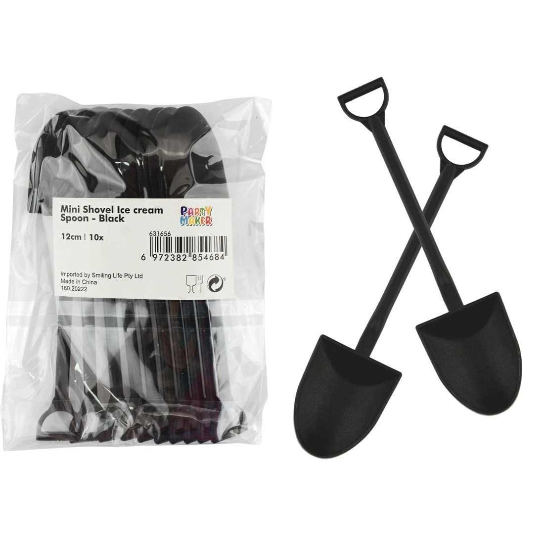 1 Party Maker Mini Black Construction Shovel Spoons (Pack of 10), 1 of 1