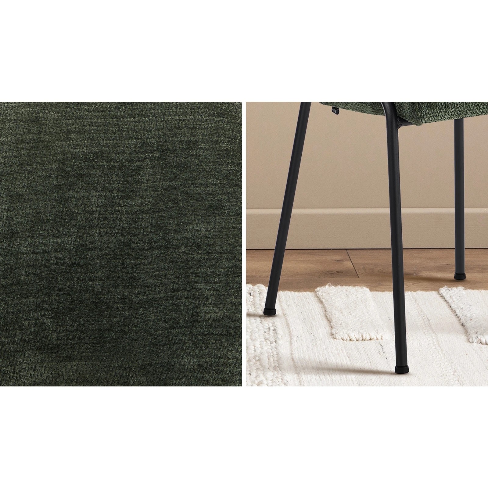 6 Oikiture 2x Dining Chairs Chenille Fabric Kitchen Side Chair - Green, 6 of 9