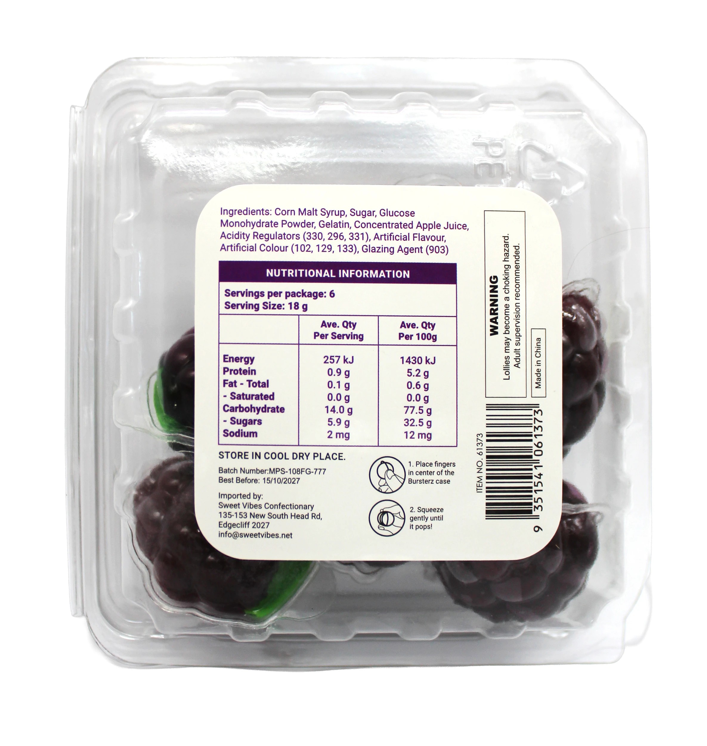 2 SweetVibes Bursterz Liquid Filled Gummies 108g - Grape, 2 of 2