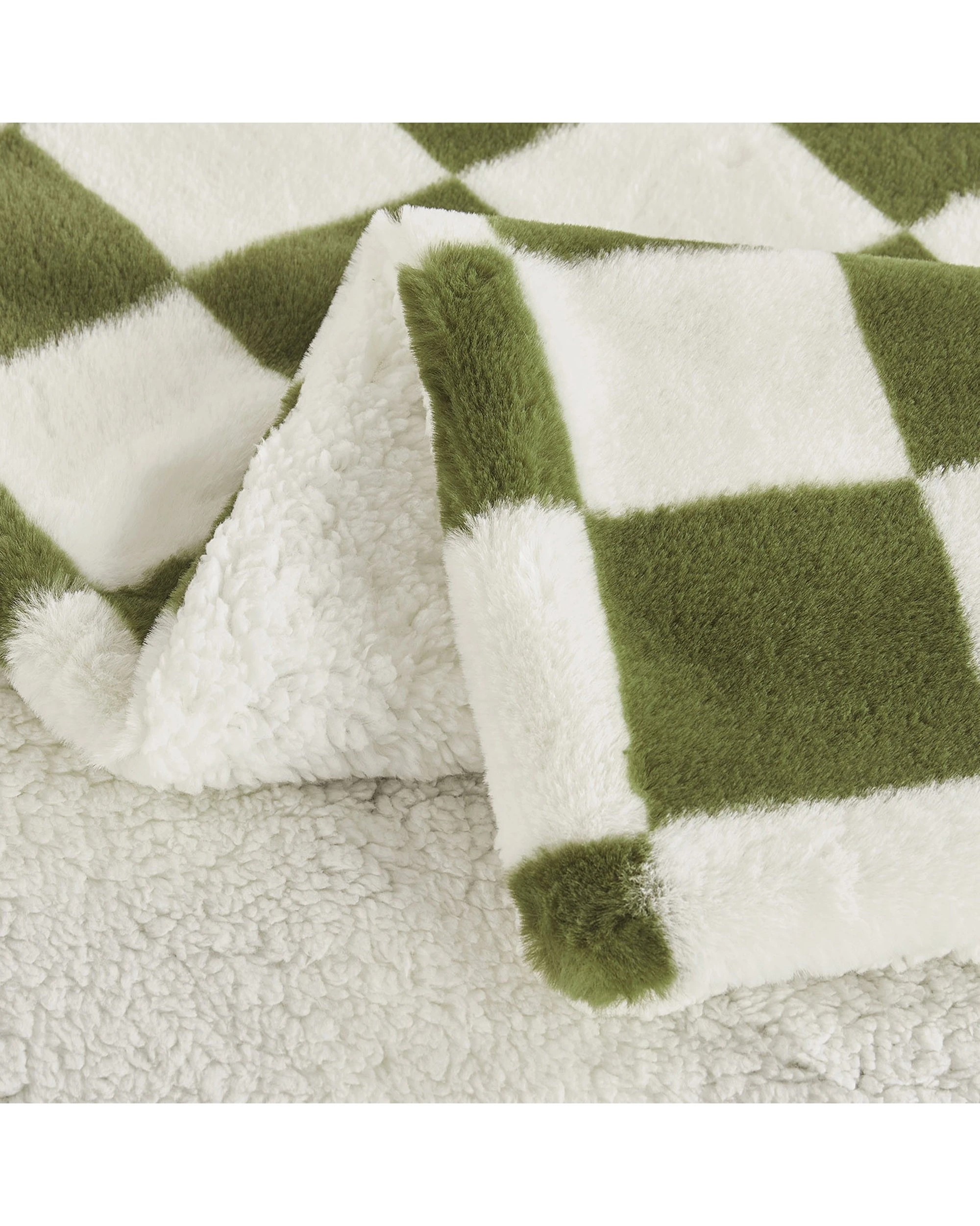 3 Dreamaker Checkered Plush Throw Blanket 180x200cm - Olive and Cream, 3 of 6