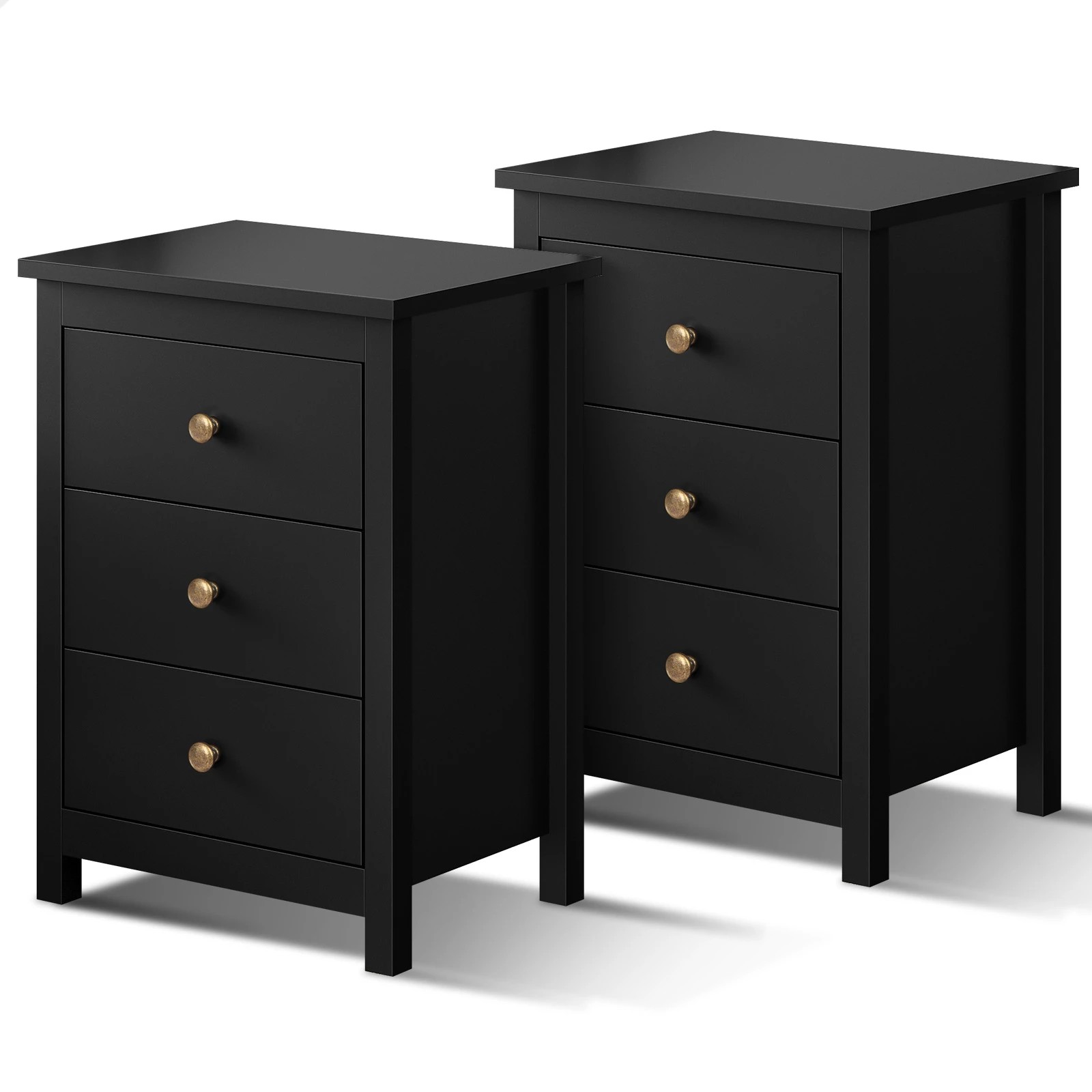 1 Alfordson 2x Bedside Table Hamptons 3 Drawers Nightstand - Black, 1 of 9