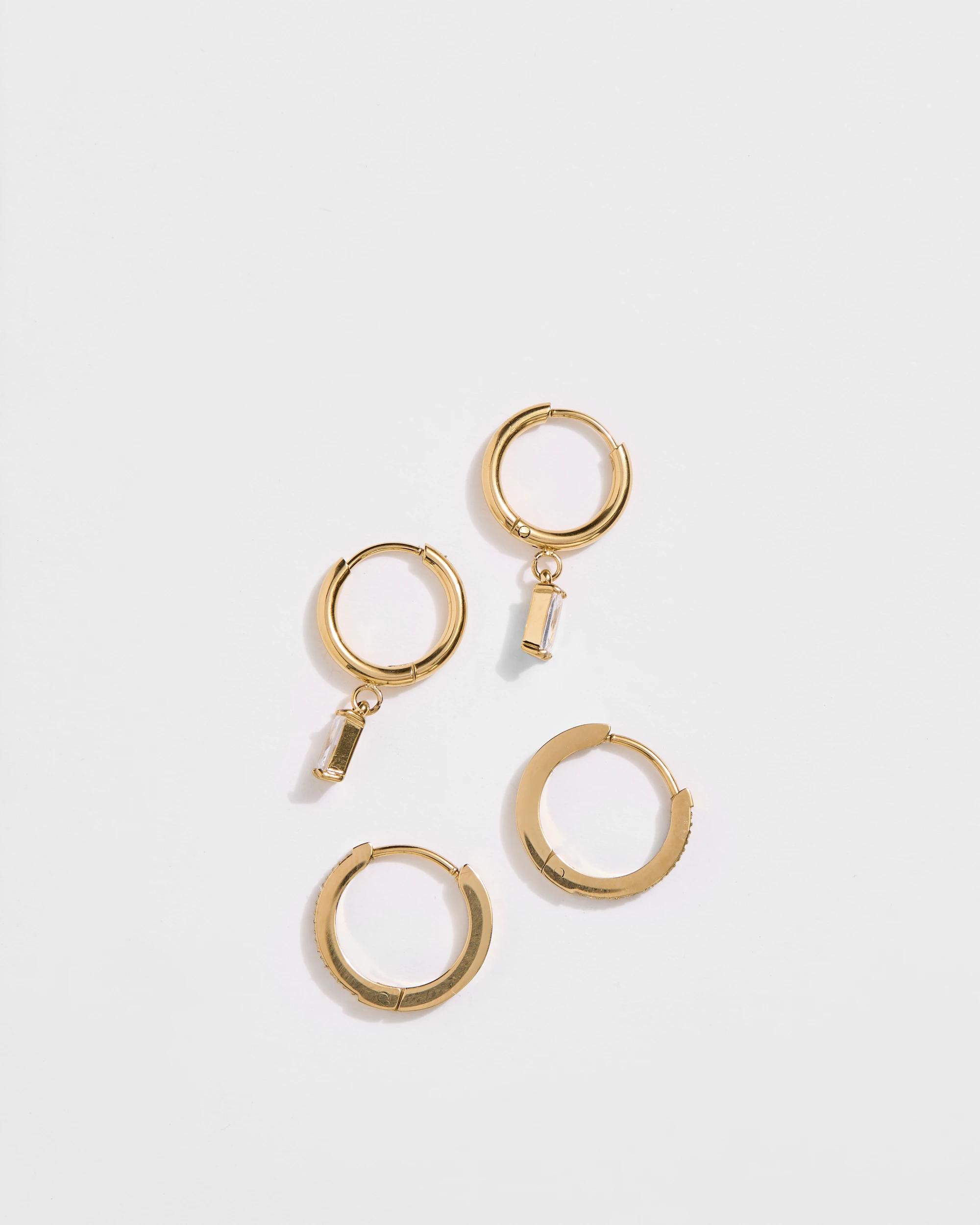 1 Target Waterproof 2 Pack Pave Huggie Baguette Hoop Earrings GOLD, 1 of 1