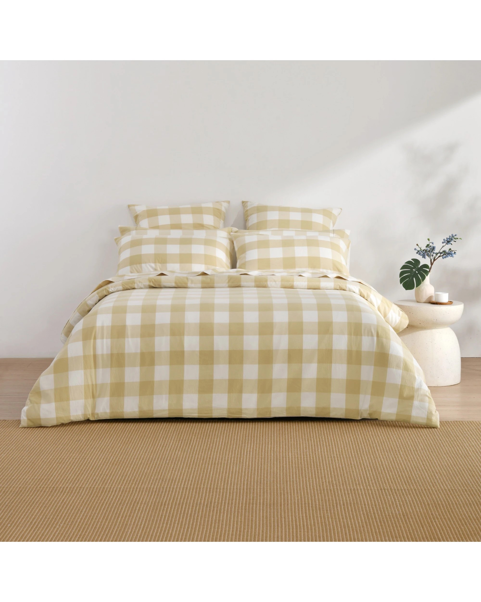 6 Dreamaker Remy Yarn Dyed Washed Cotton Checkered Quilted Cover Set - Super King Bed - Sand, 6 of 7