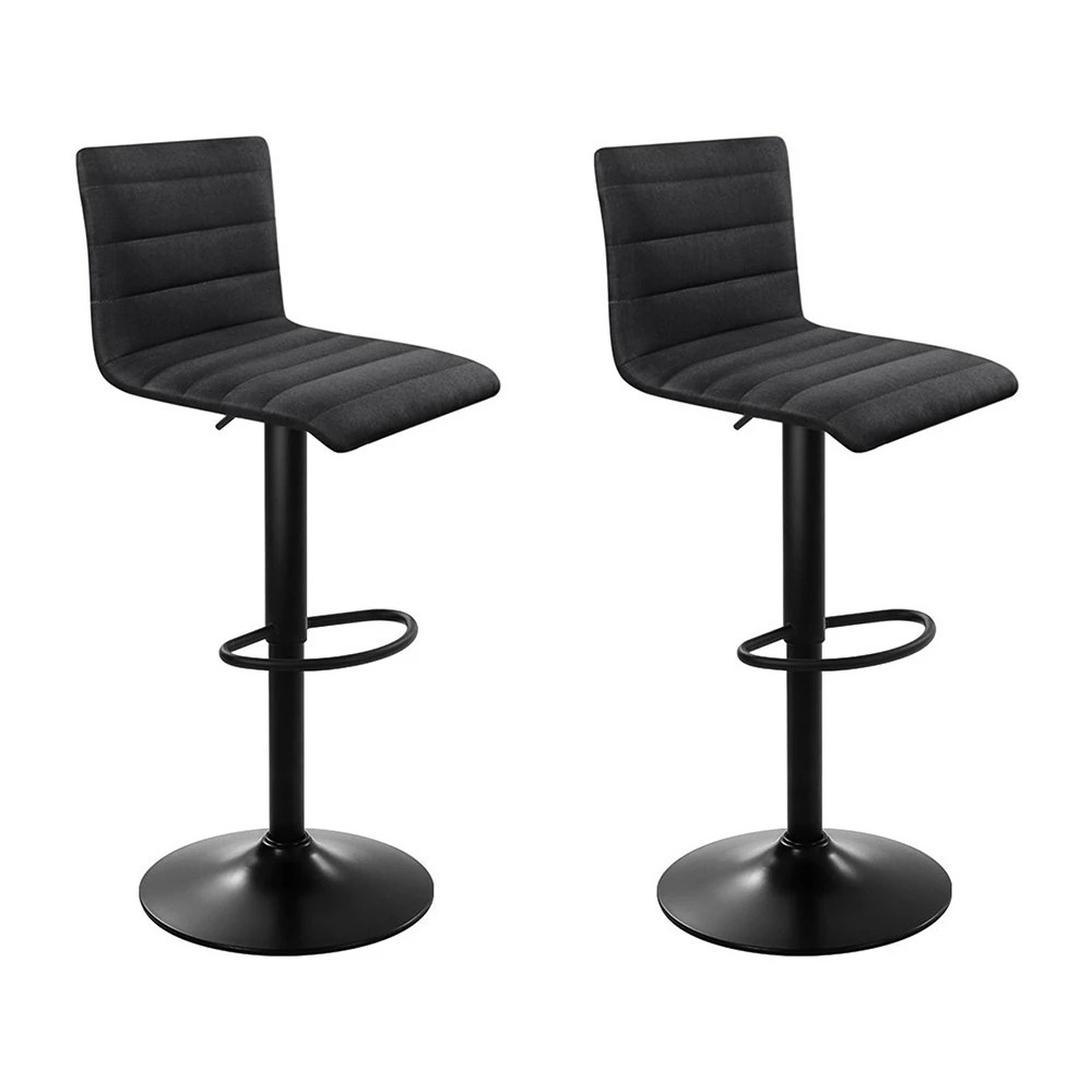 1 Artiss 2x Bar Stools Gas Lift Linen Fabric - Black, 1 of 8