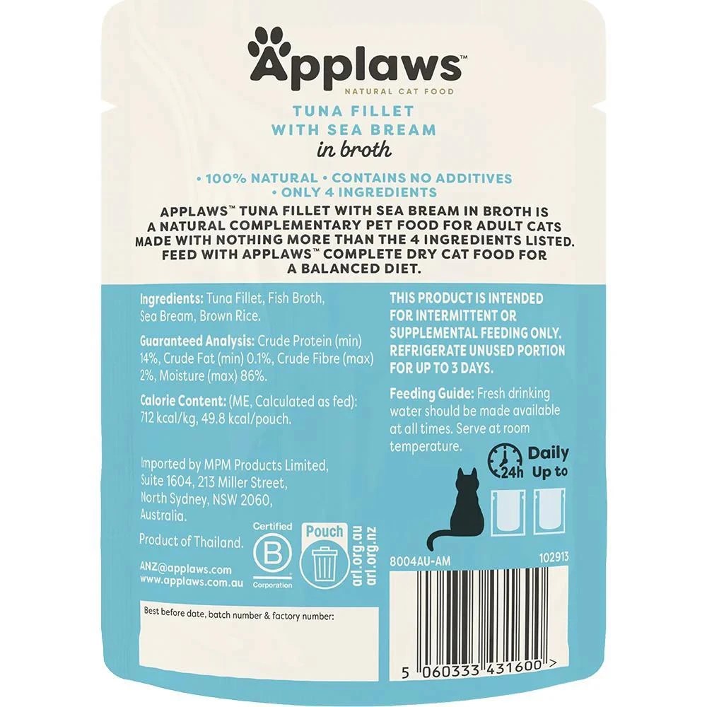 2 Applaws 16 Pack Cat Broth Pouch - Tuna Sea Bream 70g, 2 of 2