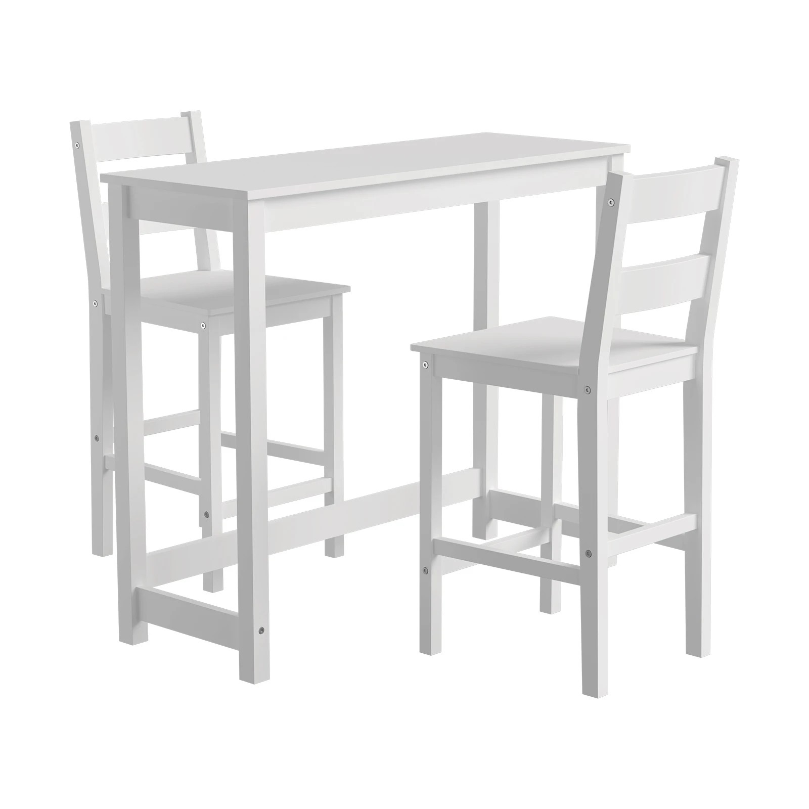 1 Oikiture 3pcs Bar Table Set 2 Stools Chairs Kitchen Dining Cafe Tables
 - White, 1 of 10