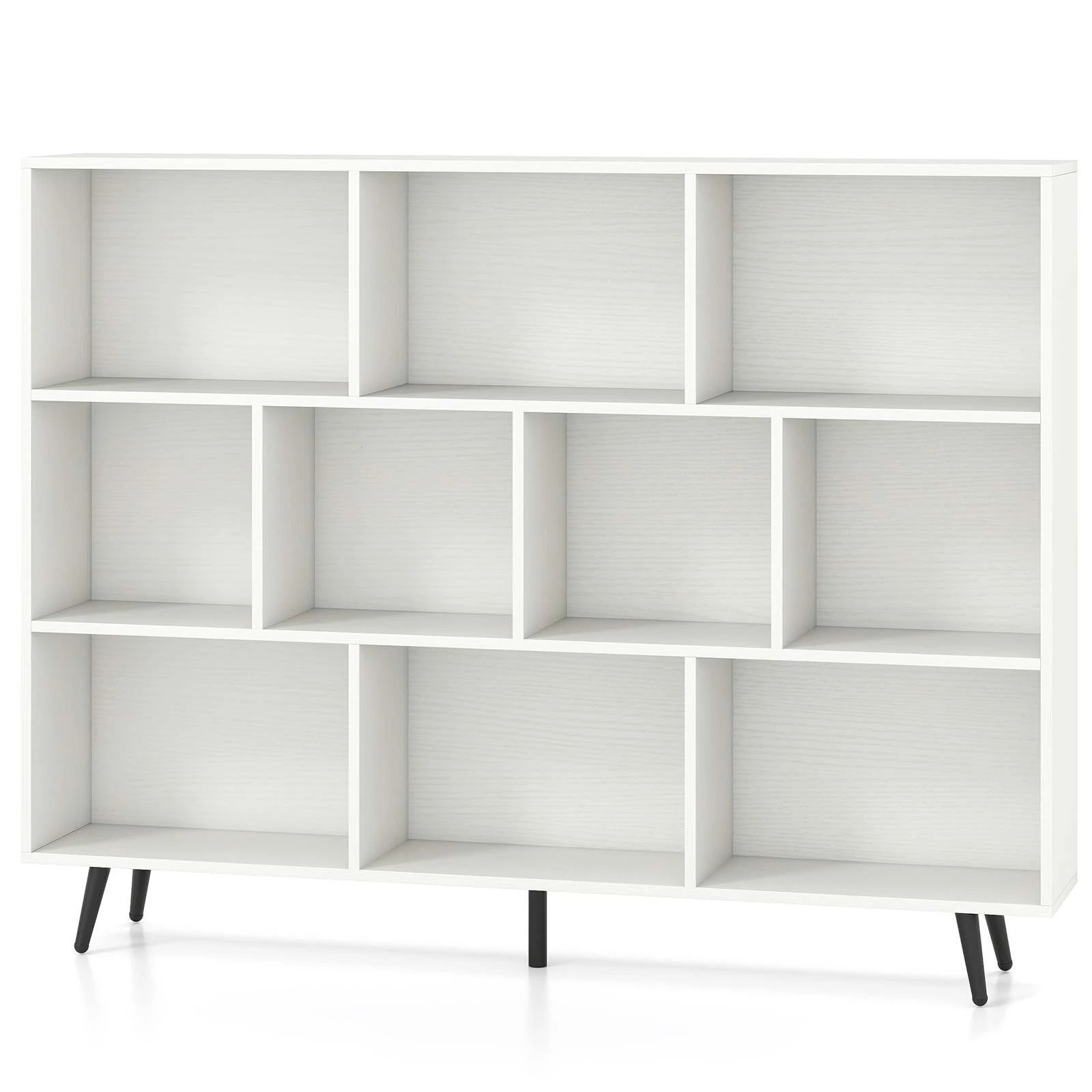 1 Costway 3-Tier 140cm Bookcase 10 Cube Bookshelf w/Metal Angled Legs Storage Display Organizer - White, 1 of 5