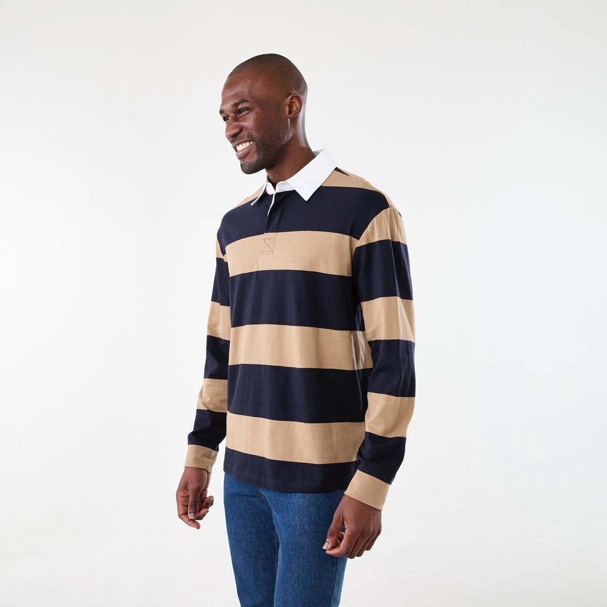 2 Long Sleeve Striped Rugby Shirt Brn Strp, 2 of 5