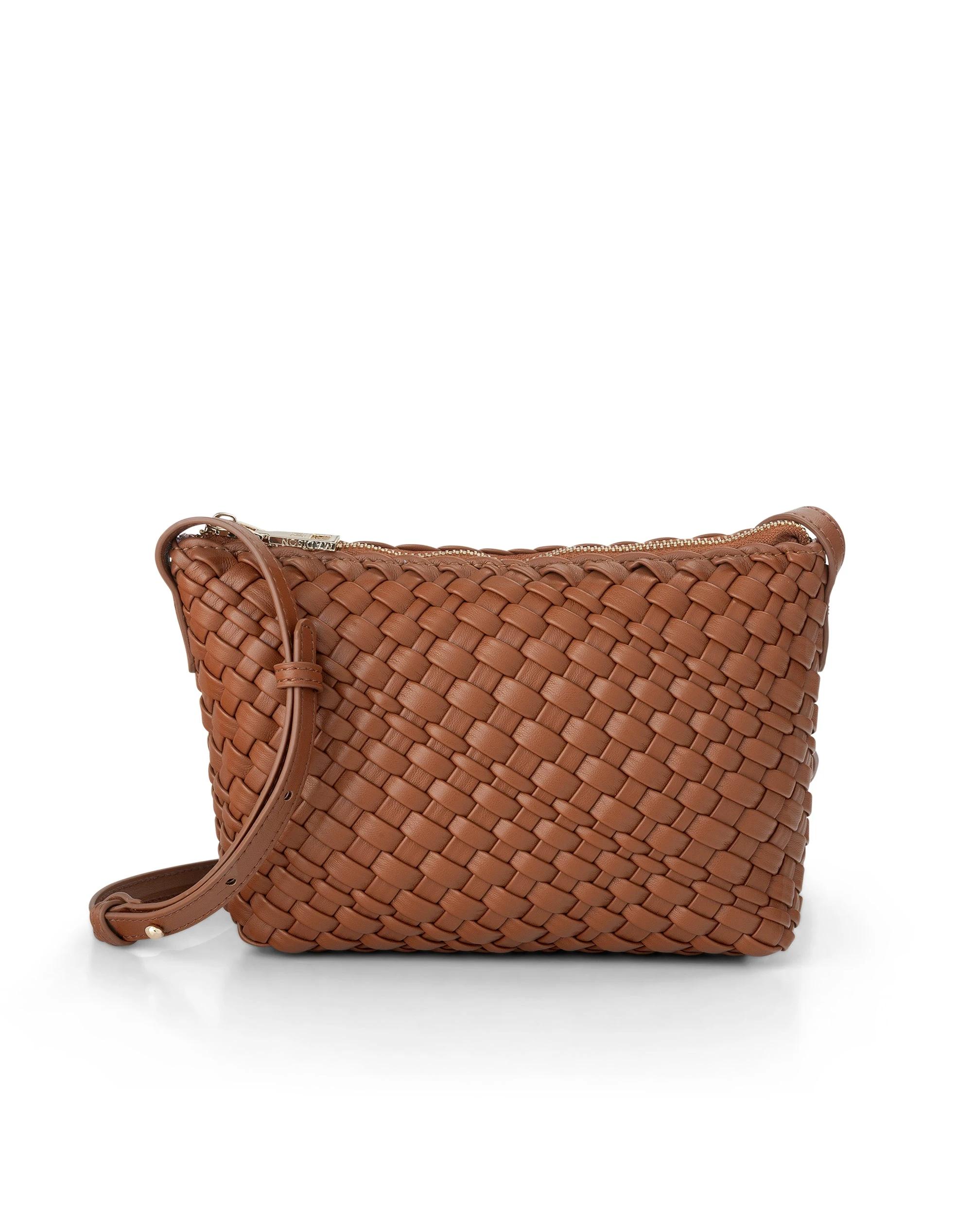 1 Madison Accessories Leah Weave Small Zip Top Crossbody Bag LT TAN, 1 of 5