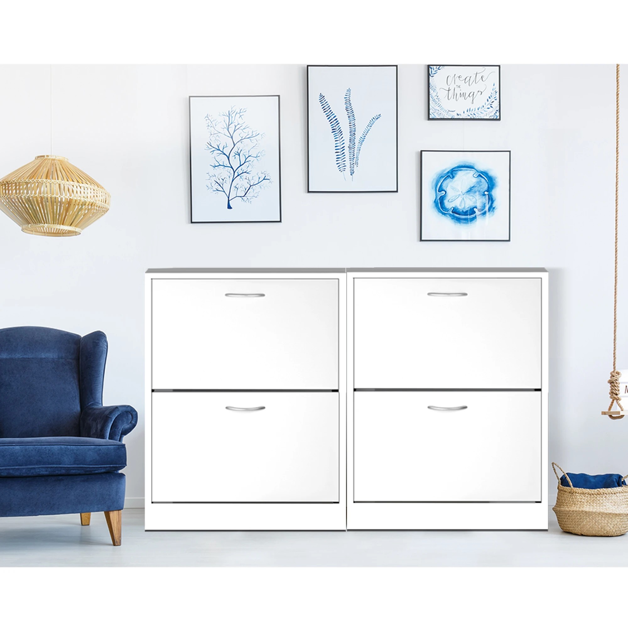 6 Artiss 2x Shoe Cabinet Storage Organiser 2 Flip Drawer - White, 6 of 7