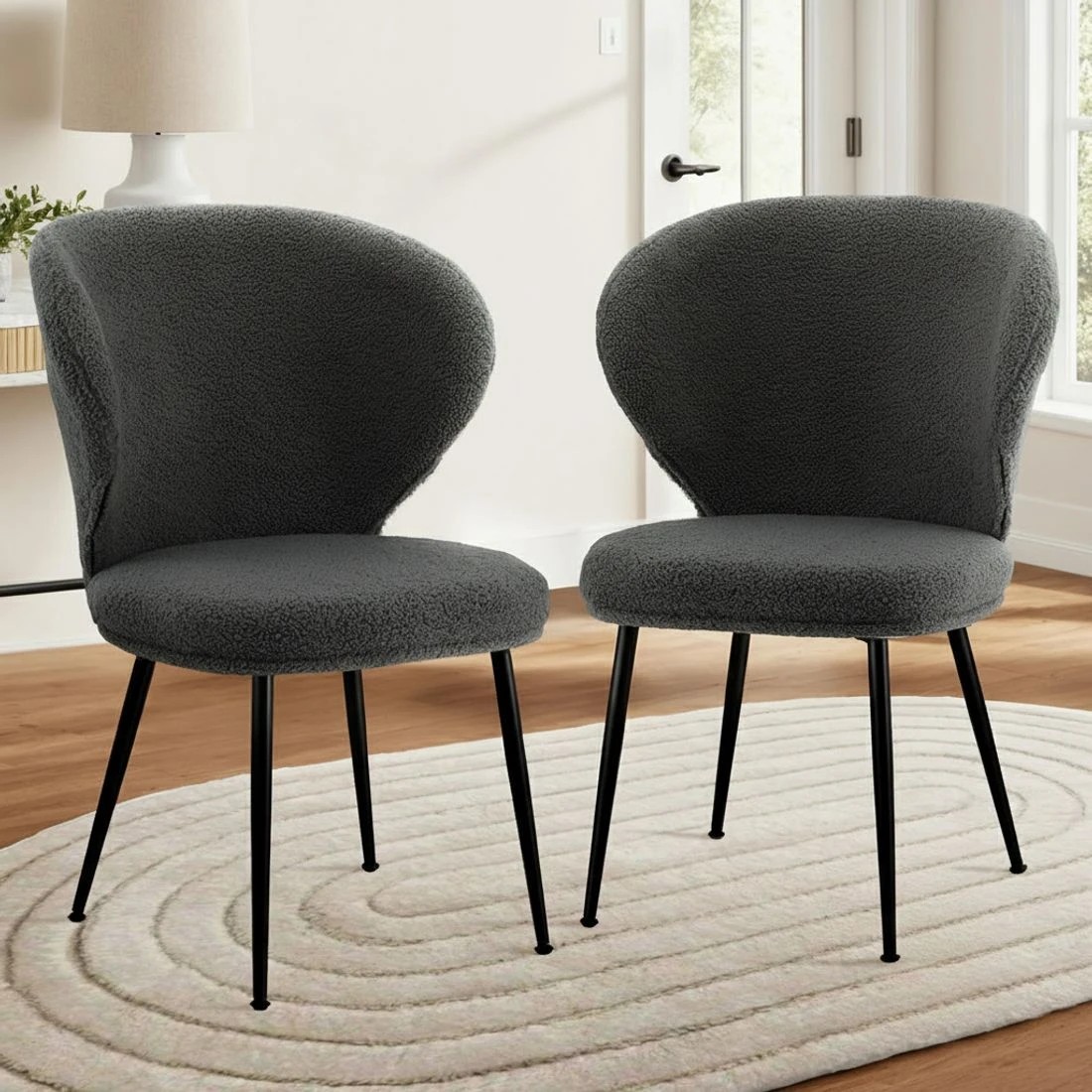 4 Artiss 4x Dining Chairs Sherpa Boucle Wing Back - Grey, 4 of 6