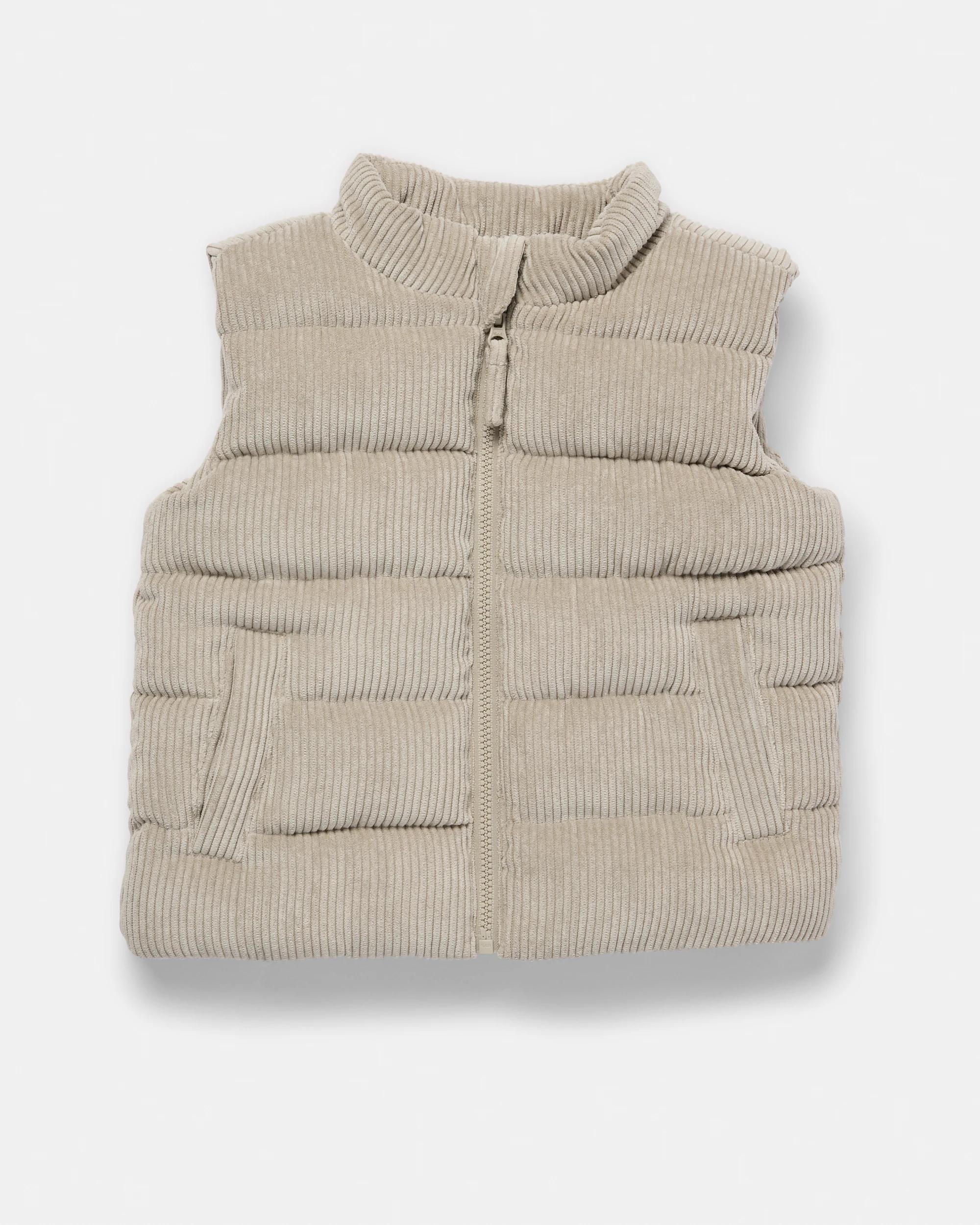 1 Corduroy Puffer Vest Gry Grn, 1 of 3