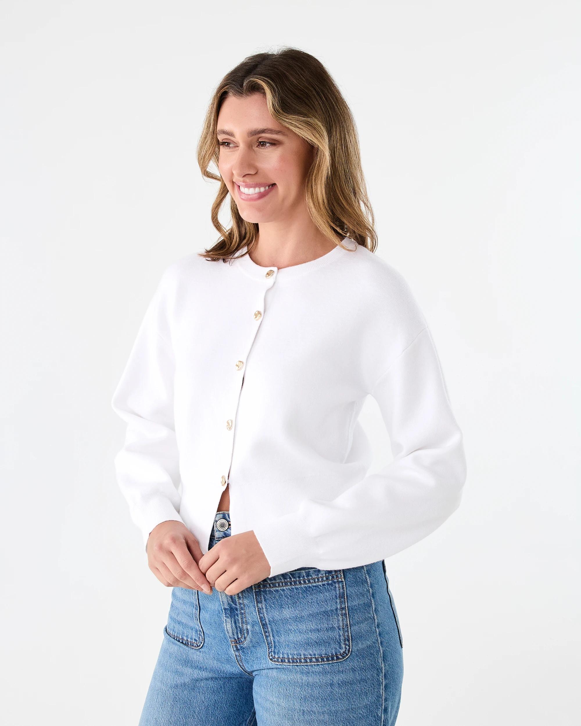 2 Compact Button Cardigan Cld White, 2 of 7