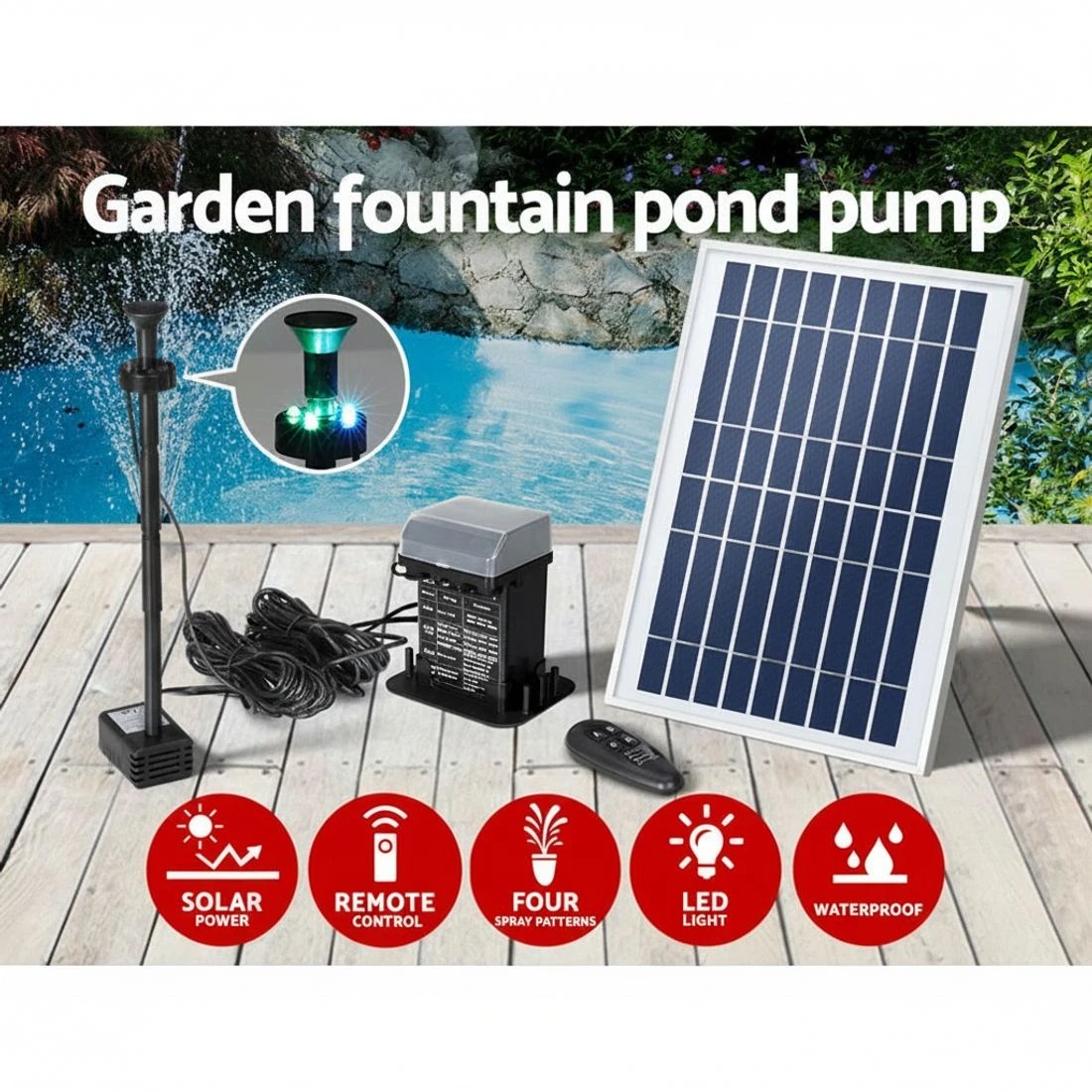4 Gardeon Solar Pond Pump Submersible Fountain with Battery Kit LED Lights 5.2FT - Black, 4 of 6