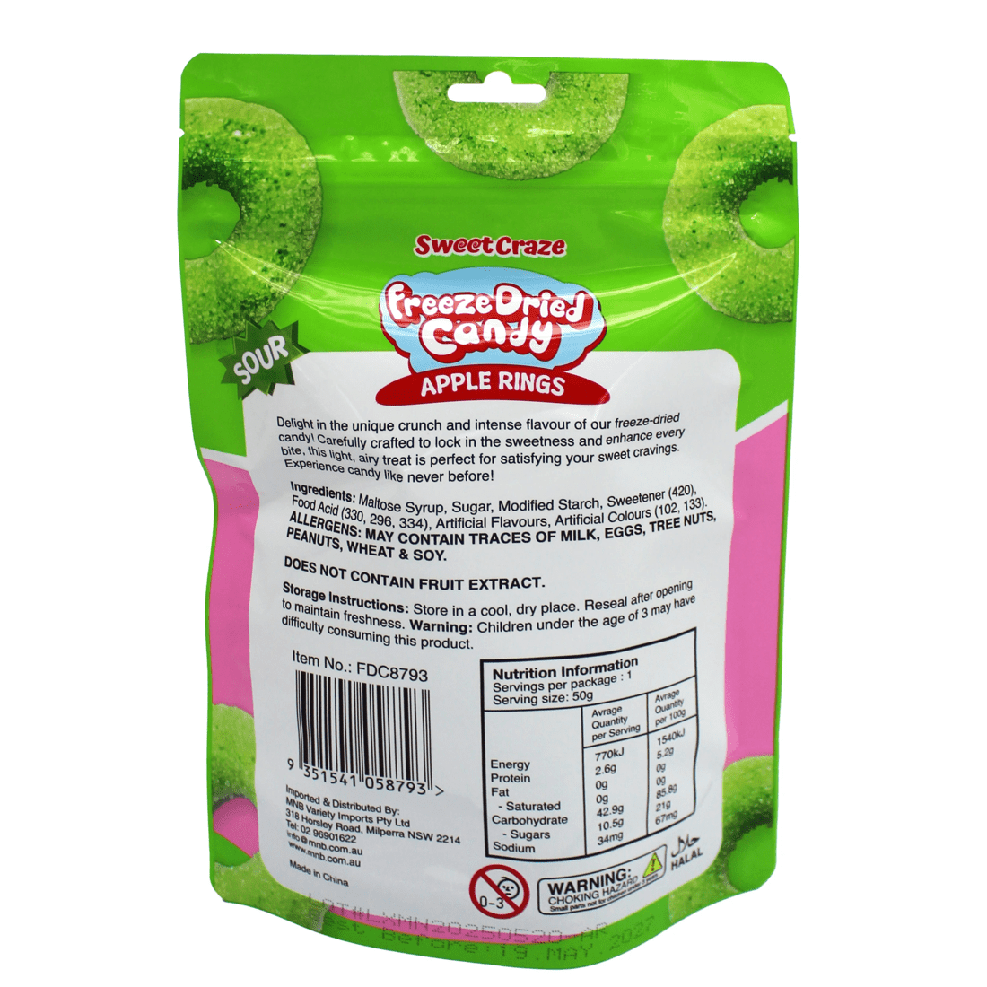 2 Sweet Craze Sour Freeze Dried Candy 50g - Apple Rings, 2 of 2