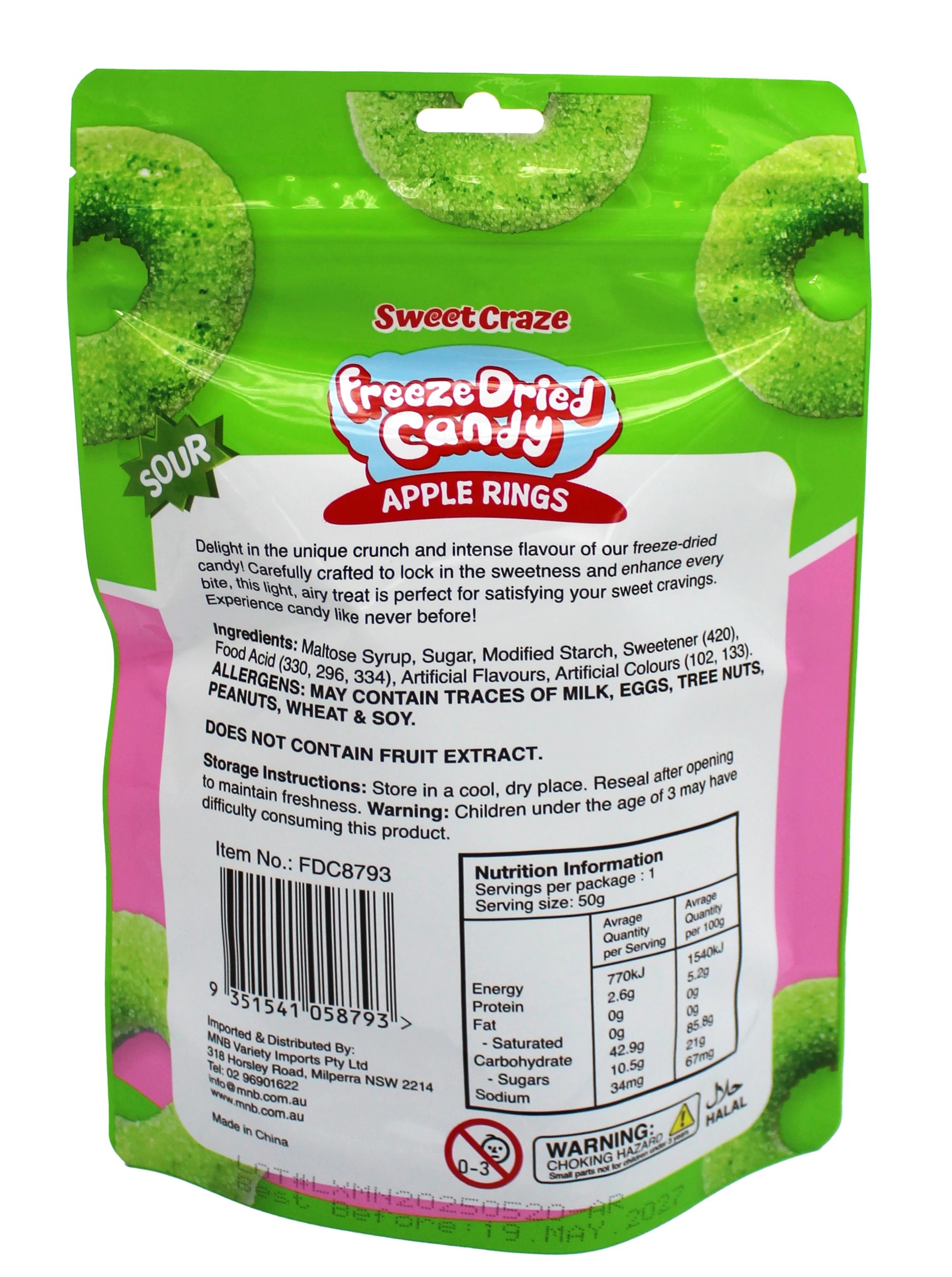 2 Sweet Craze Sour Freeze Dried Candy 50g - Apple Rings, 2 of 2
