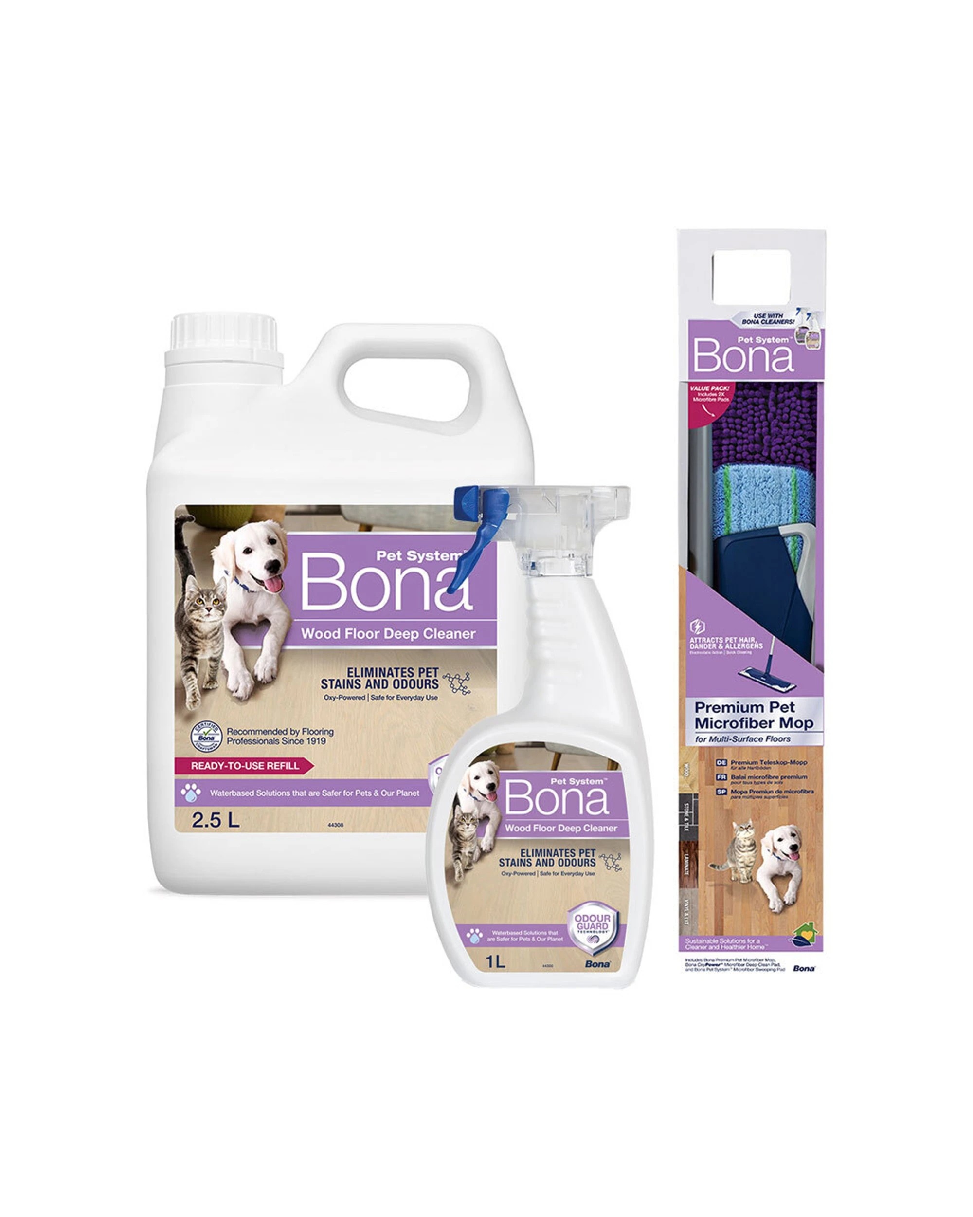 1 Bona Pet Microfibre Deep Clean Mop With Wood-Floor Cleaner Spray & 2.5L Refill - Multi, 1 of 1