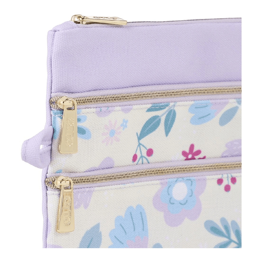 3 Otto Recycle Triple Zip Pencil Case Floral Purple, 3 of 3