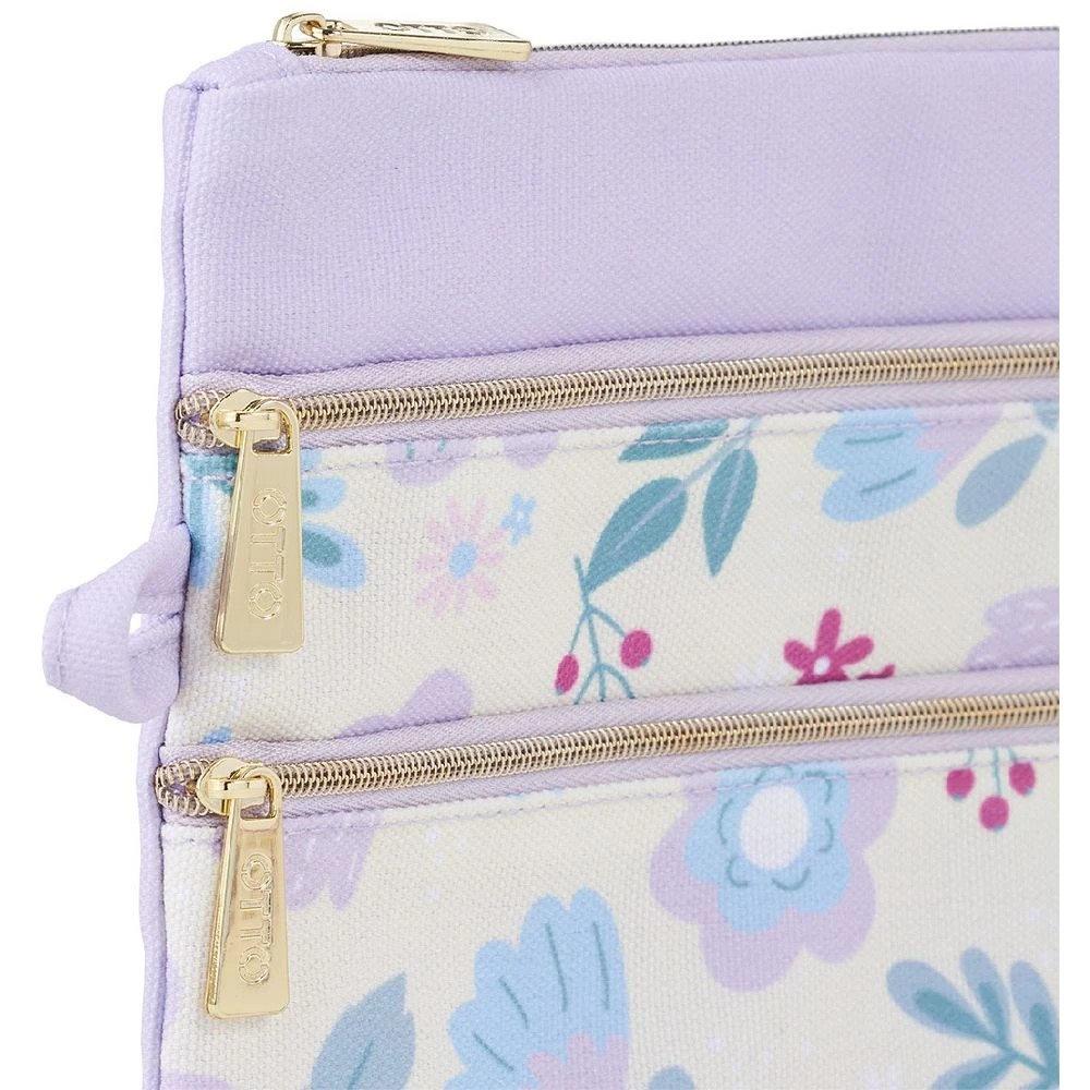 3 Otto Recycle Triple Zip Pencil Case Floral Purple, 3 of 3
