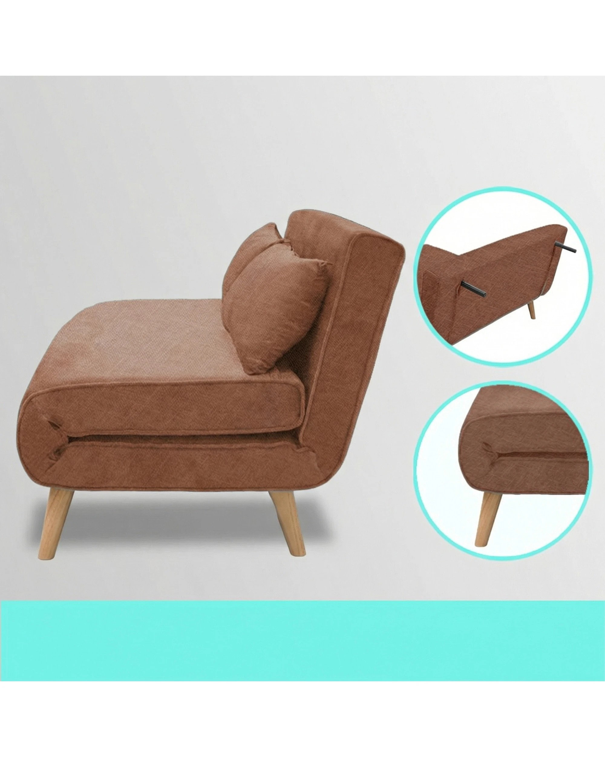 7 Sarantino 2-Seater Adjustable Sofa Bed Lounge Faux Linen - Brown, 7 of 7