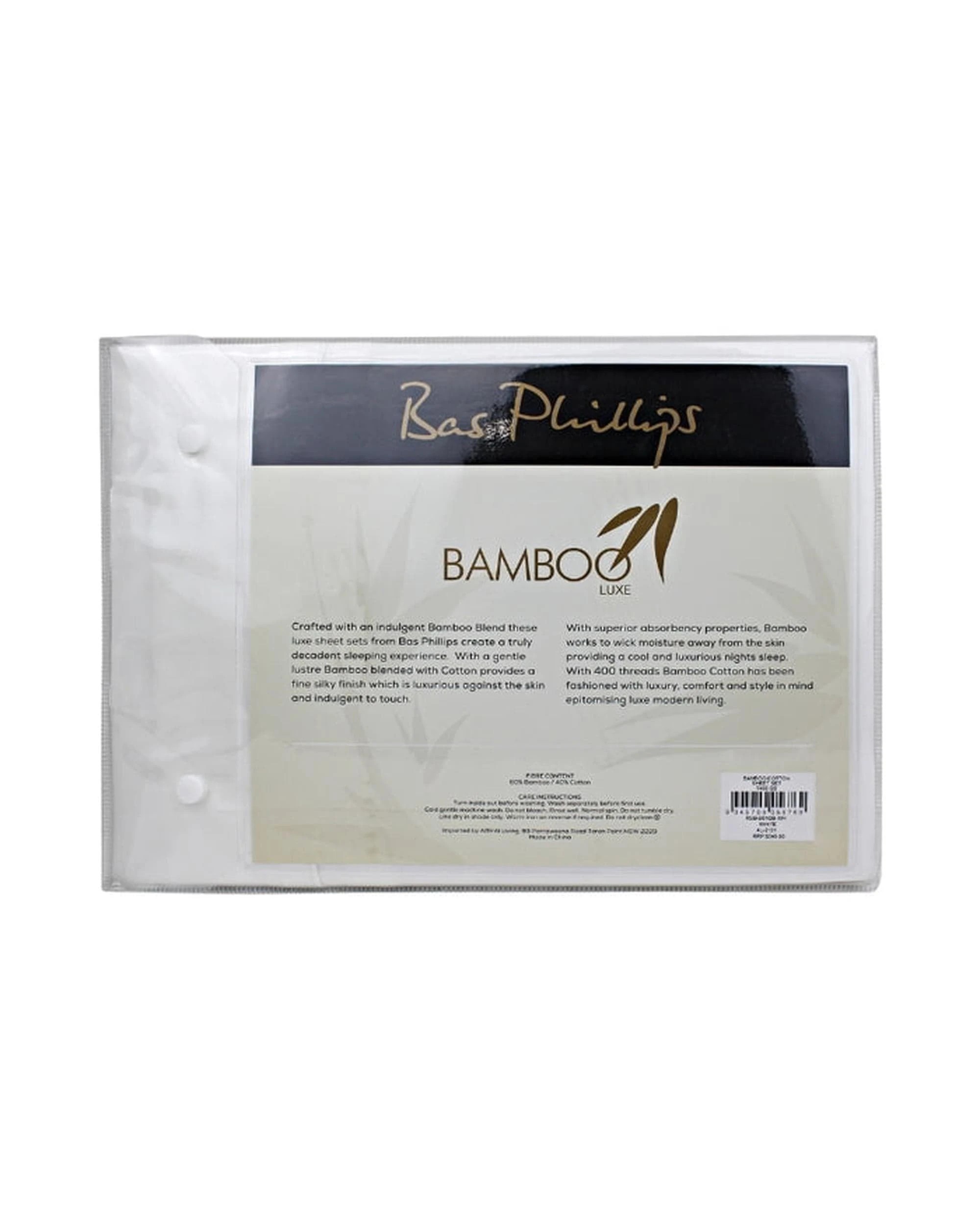 5 Bas Phillips Bamboo & Cotton 400Tc Blend Sheet Set - Queen Bed - White, 5 of 5