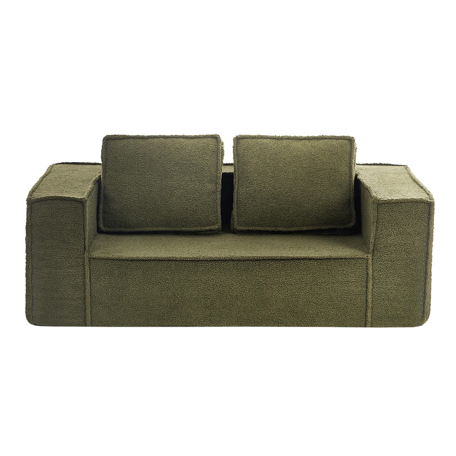 10 Oikiture 2-Seater Compressed Sofa Sherpa Boucle - Green, 10 of 10