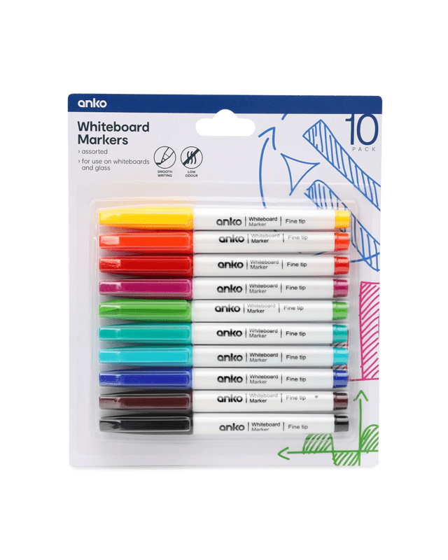 10 Pack Whiteboard Mar