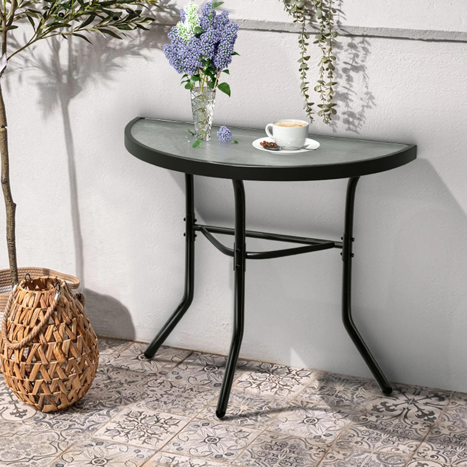 2 Alfordson Outdoor Furniture Patio Side Coffee Table Garden Glass Metal - Black, 2 of 10