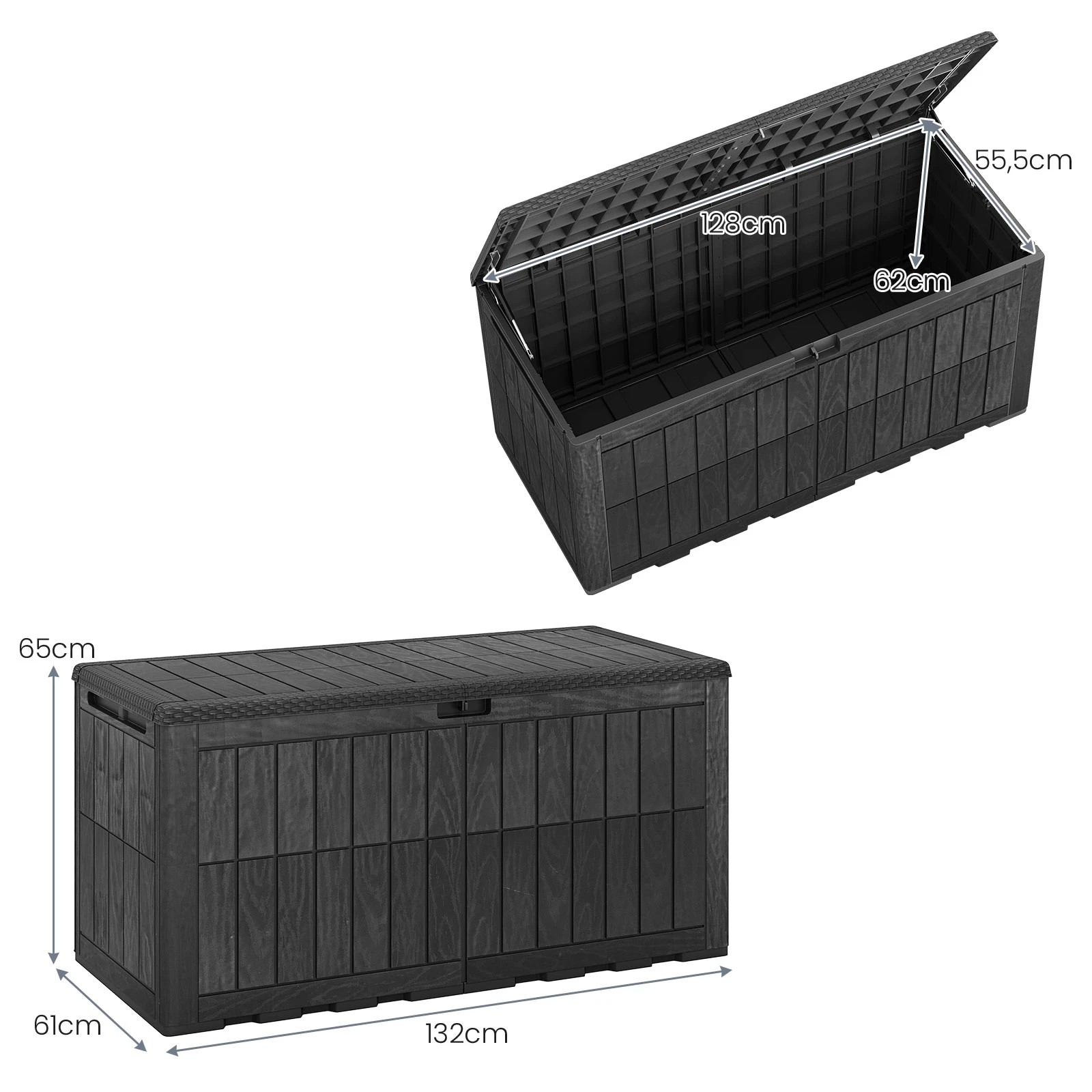 2 Costway 455L Outdoor Deck Box Patio Bench All-Weather Storage Bin w/Handles - Black, 2 of 6