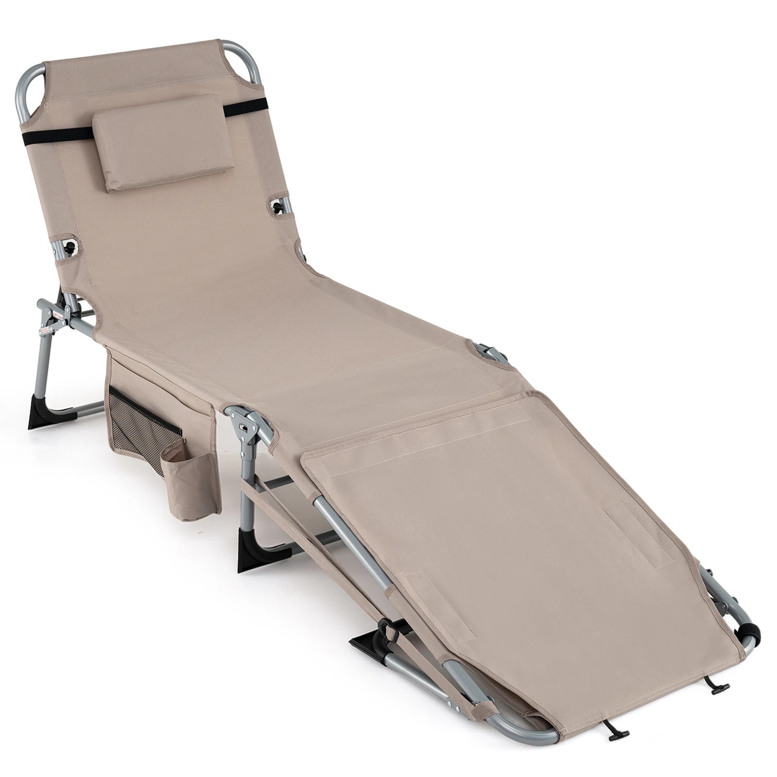 1 Costway Portable Sunbathing Chair w/Face Arm Holes Folding Chaise Lounge, 1 of 4