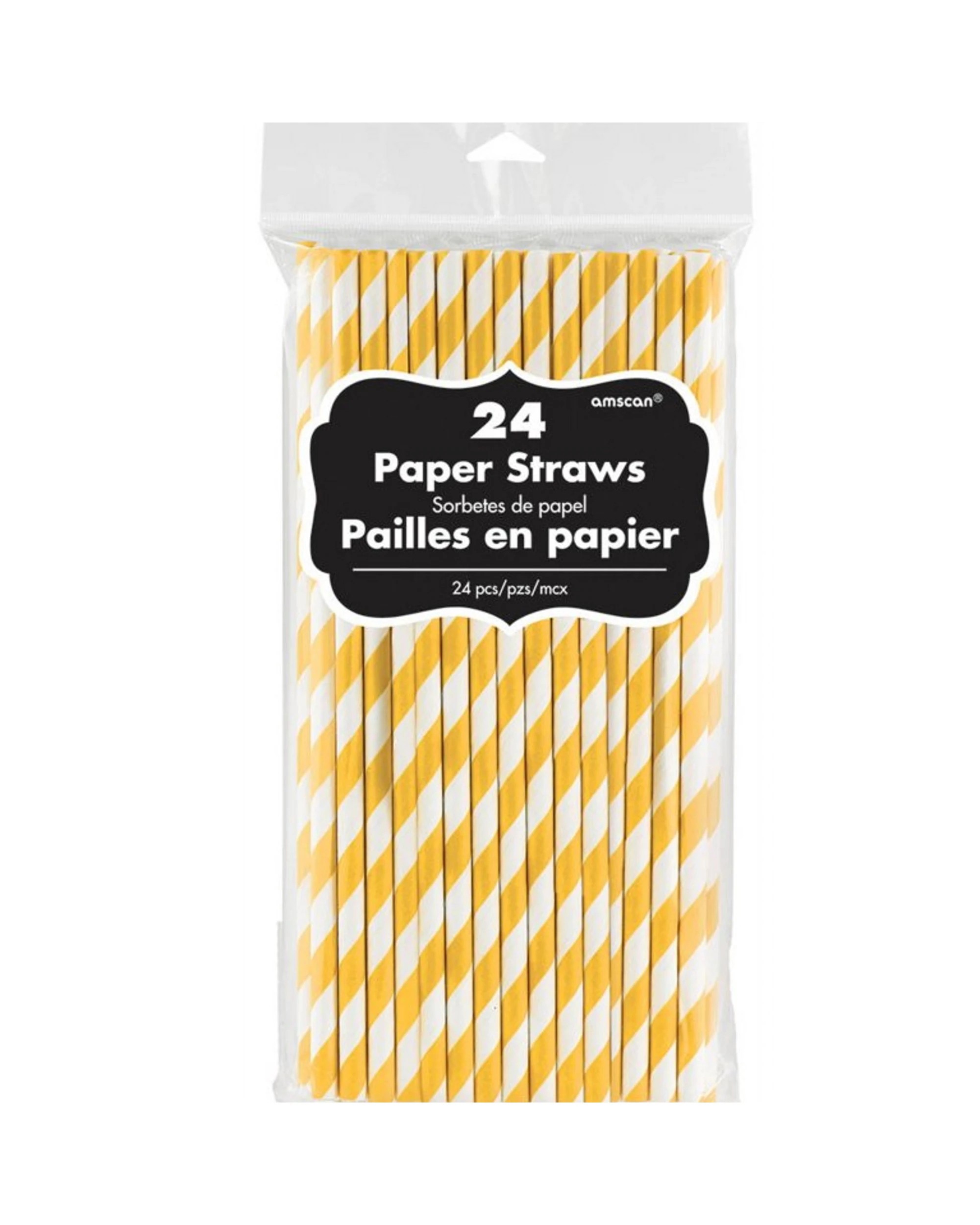 1 Amscan Yellow & White Striped Paper Straws Pack of 24 - Yellow, 1 of 1
