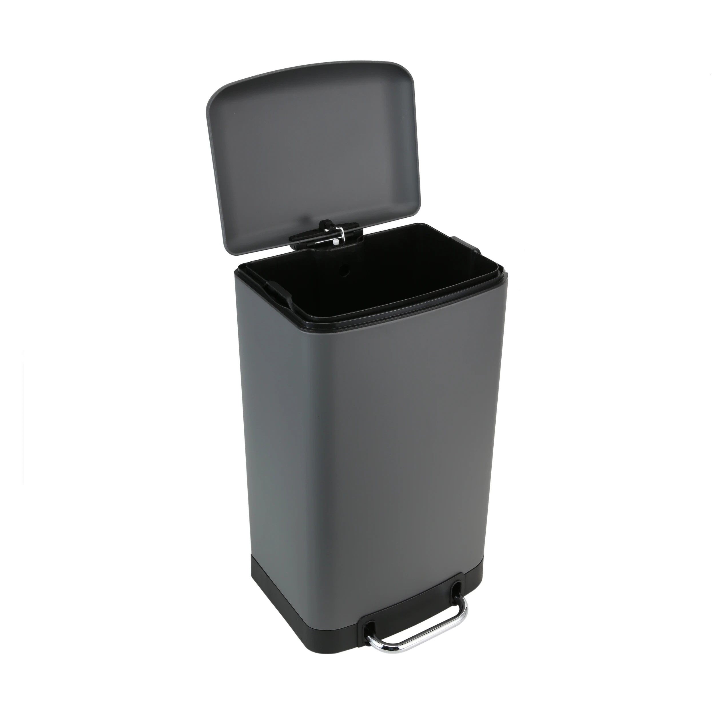 2 30L Matte Grey Rectangular Pedal Bin, 2 of 4