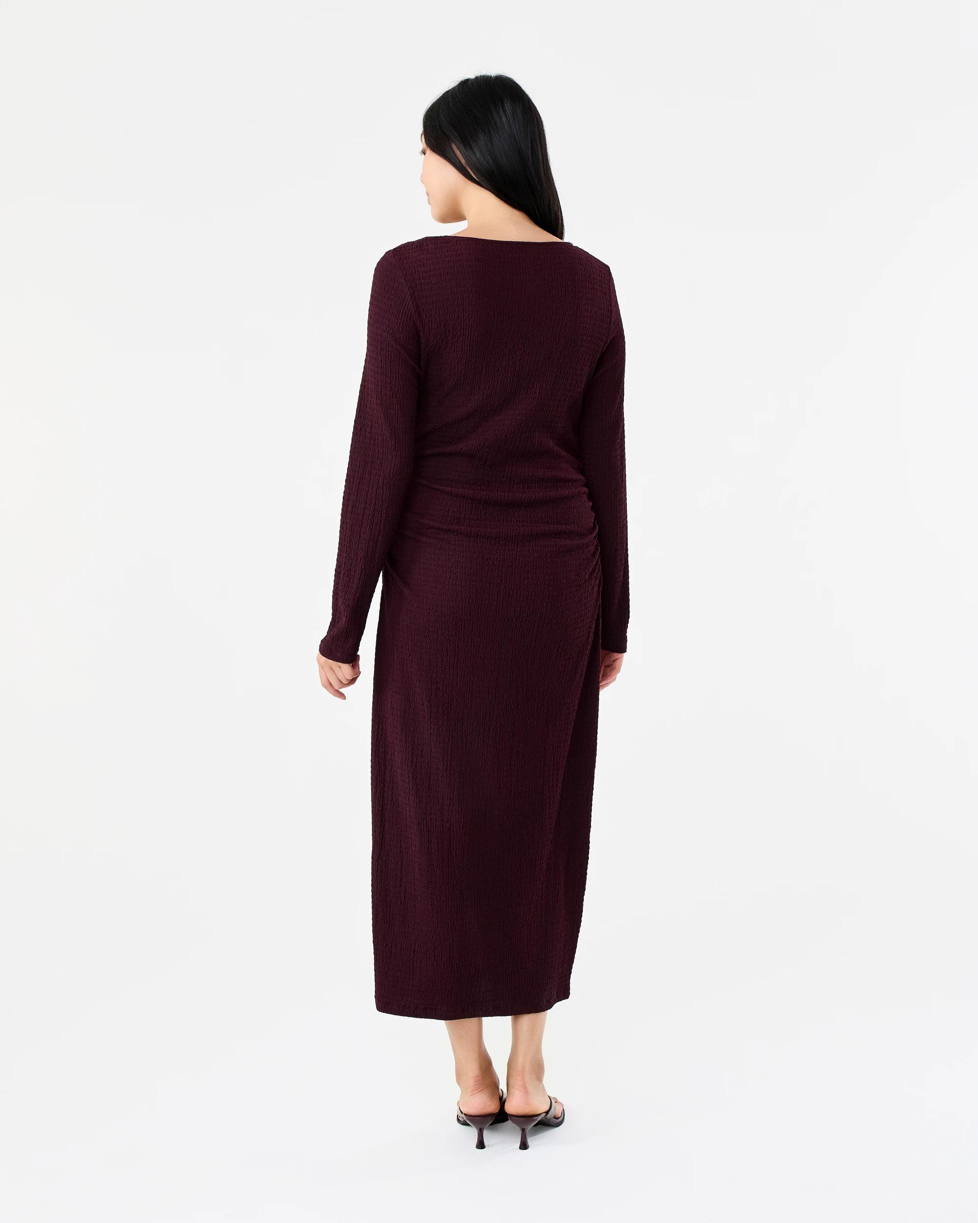 3 Long Sleeve Crinkle Ruched Midi Dress Red Royale, 3 of 8