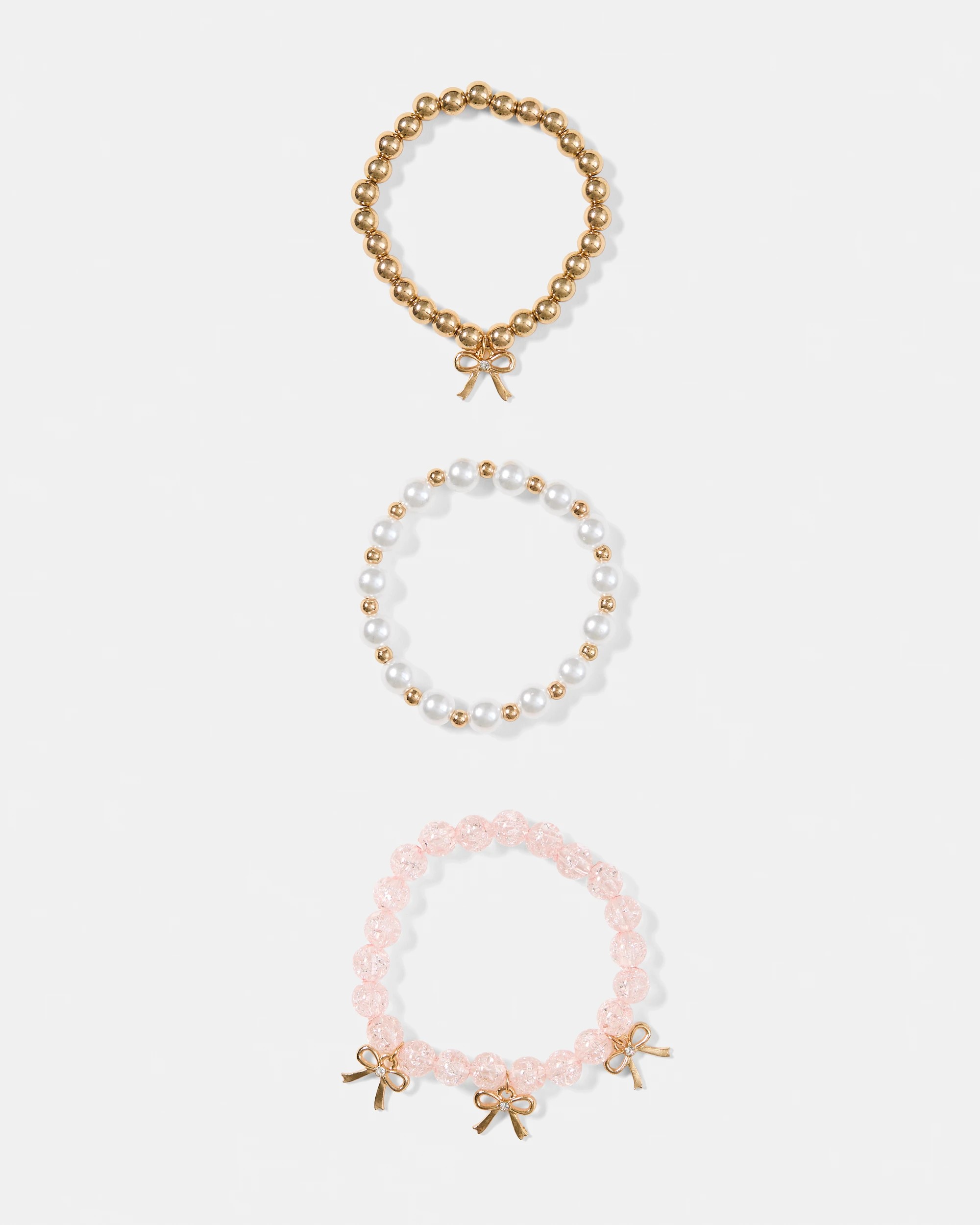 1 3 Pack Charm Bracelets - Pink, White and Gold Tone, 1 of 5